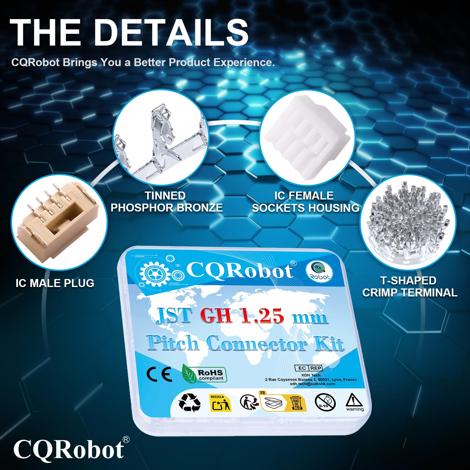CQRobot JST GH 1.25mm 4-pinowe złącza elektroniczne adapter | Złącze męskie pinowe obudowa żeńska zacisk kablowy montaż kabla adapter na kartę 80 zestawów/480 sztuk