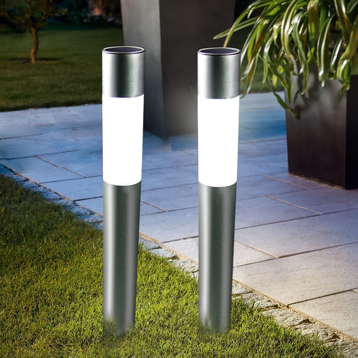 GREEN WAY GREENWAY CLEAN ENERGY·GREEN LIFE Stylish Design Cylinder Shape Solar Lights, 2 LED Color Switch: Warm White or Cool White, Auto On/Off, Landscape Pathway Lights