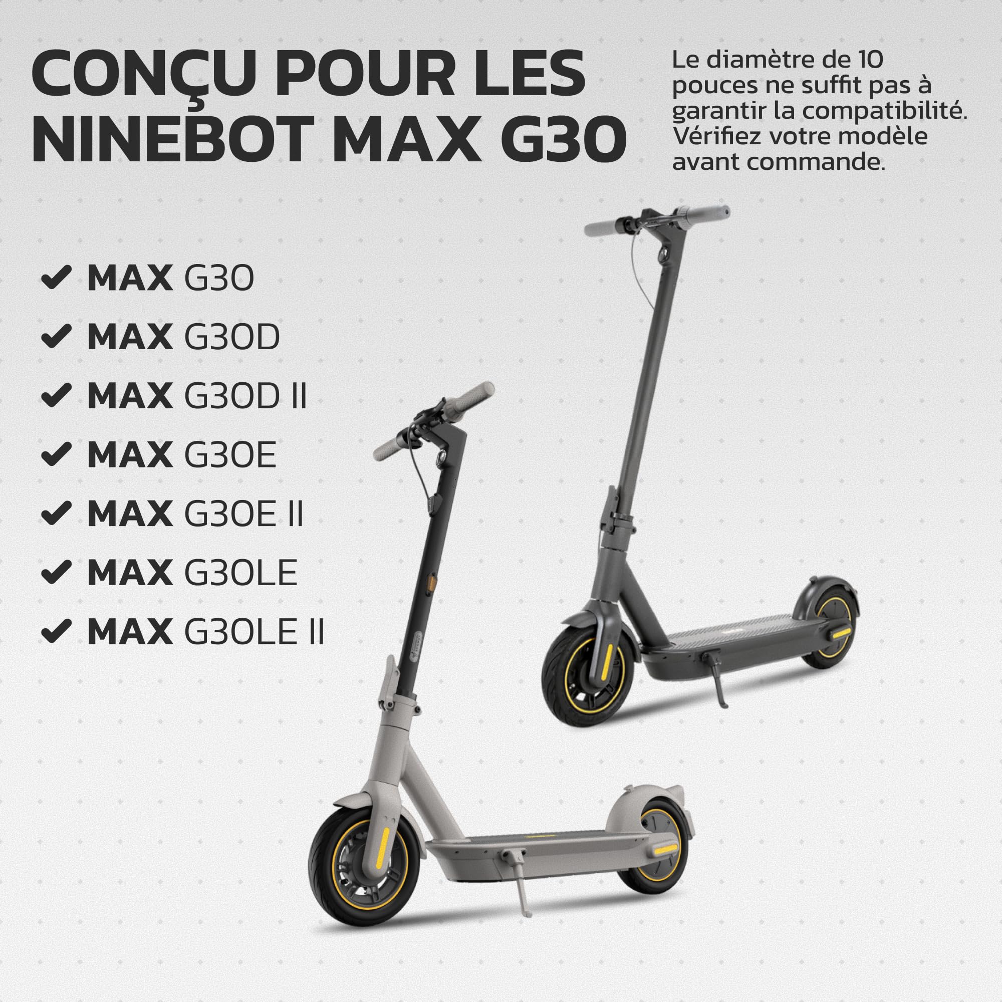 MOOVMOOV Pneu Plein 10x2.5 compatible avec Trottinette Ninebot Max G30 - Remplace Pneu Tubeless 60/70-6.5 - 10 pouces Anti-Crevaison