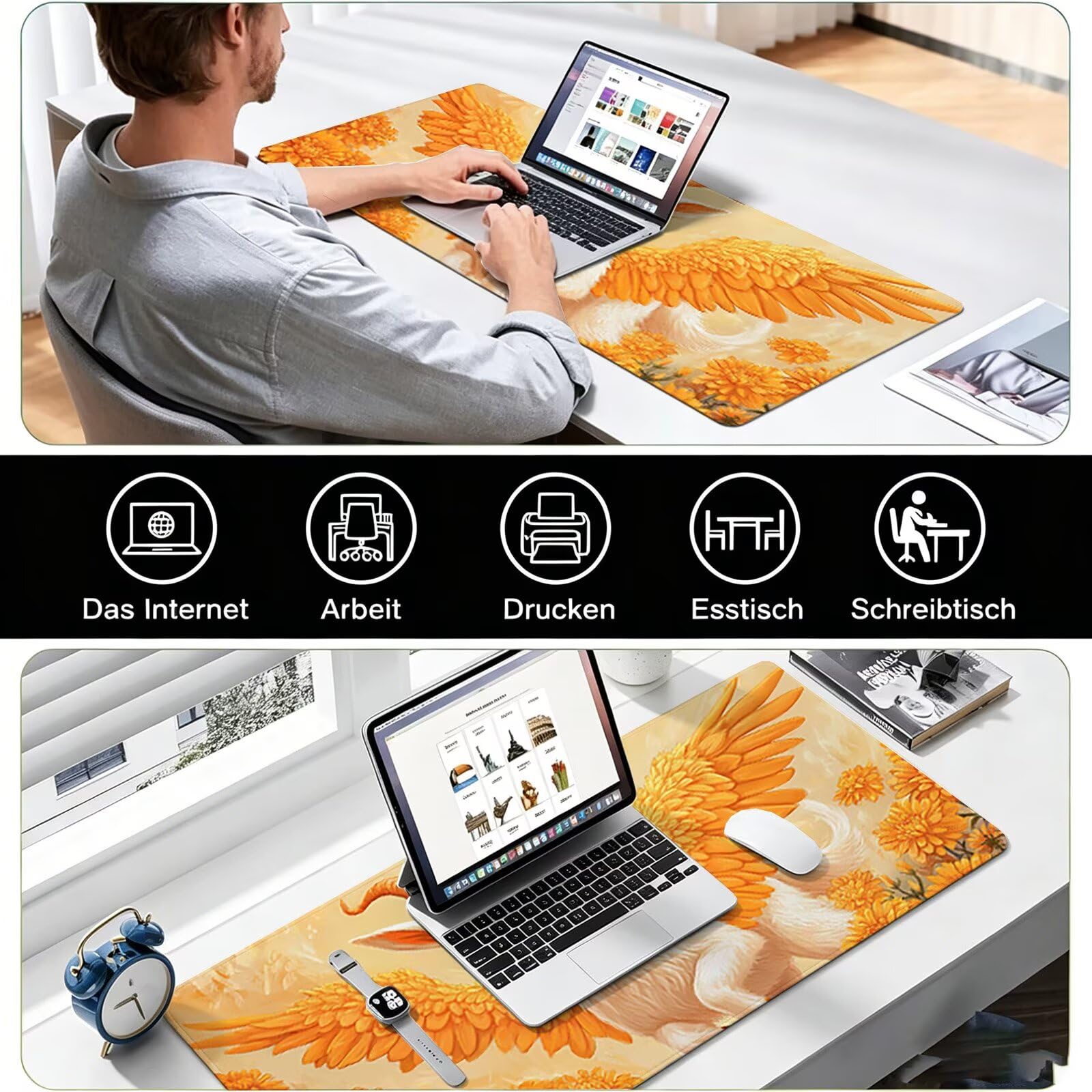 Podkładka pod mysz gamingowa – 1200 x 600 mm pomarańczowa kolor owca podkładka pod mysz XXL 0c0-133 | Z antypoślizgową gumową podstawą, poprawia precyzję i prędkość, akcesoria do gier do domu, biura, prezenty dla mężczyzn