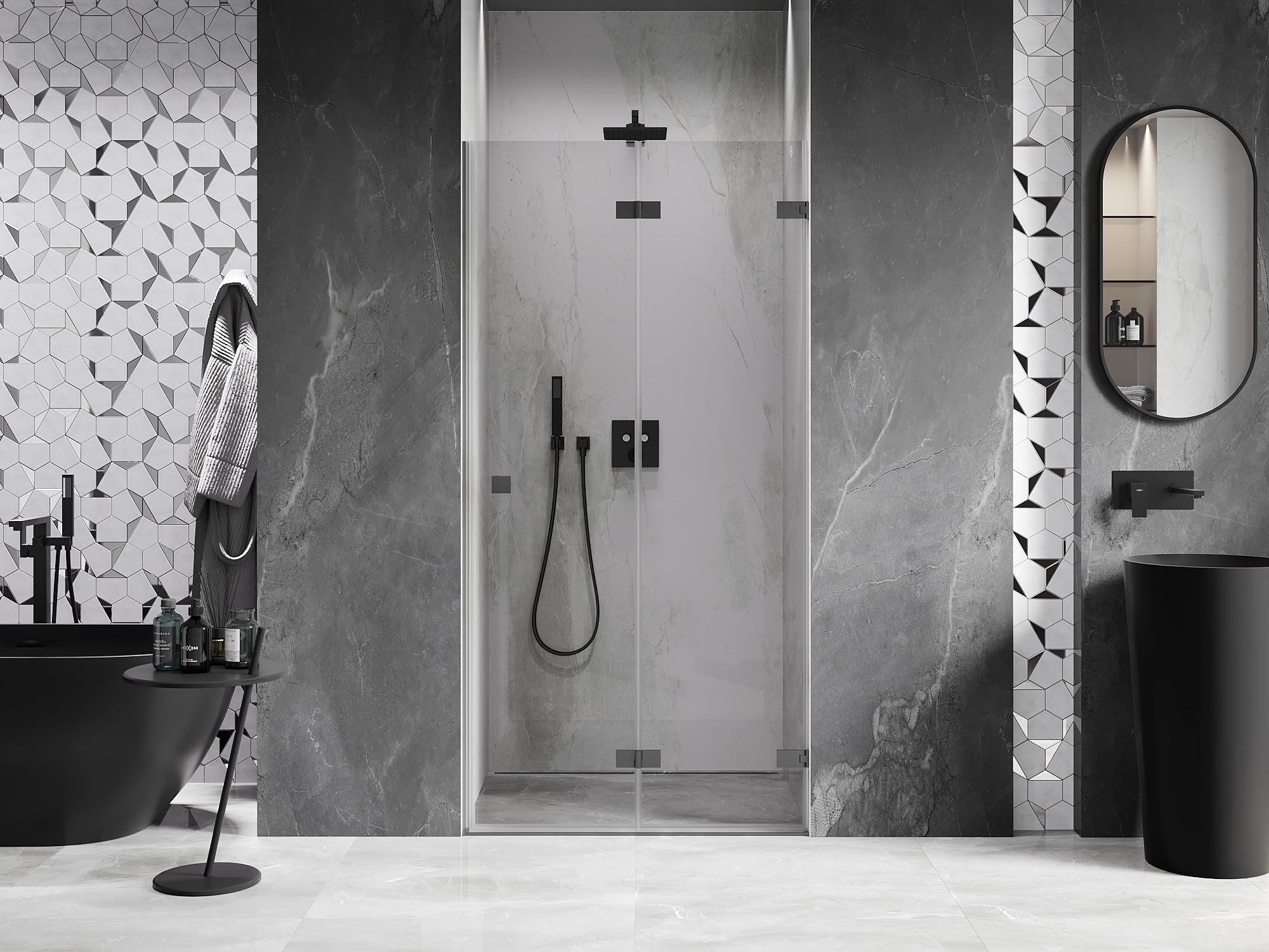 Mexen Lunar-F Porta Doccia a Soffietto Destra, 60 cm, Trasparente, Gun Metal