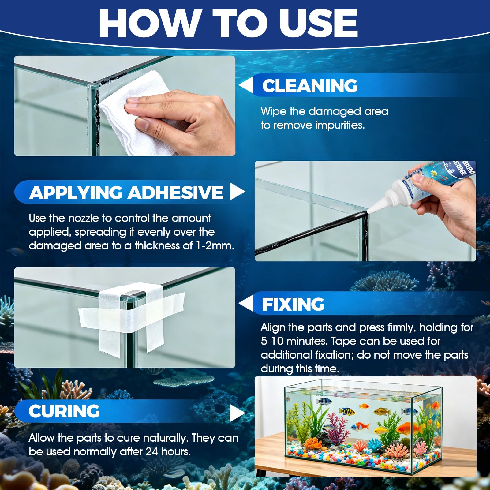ALLONY Silicone per Acquario, 150ML Silicone per Acquario Nero, Silicones Nero, Acquario Sott'acqua Colla, Impermeabile, Colla per Acquario, Terrario, Acquari, Vetrine, Vetro