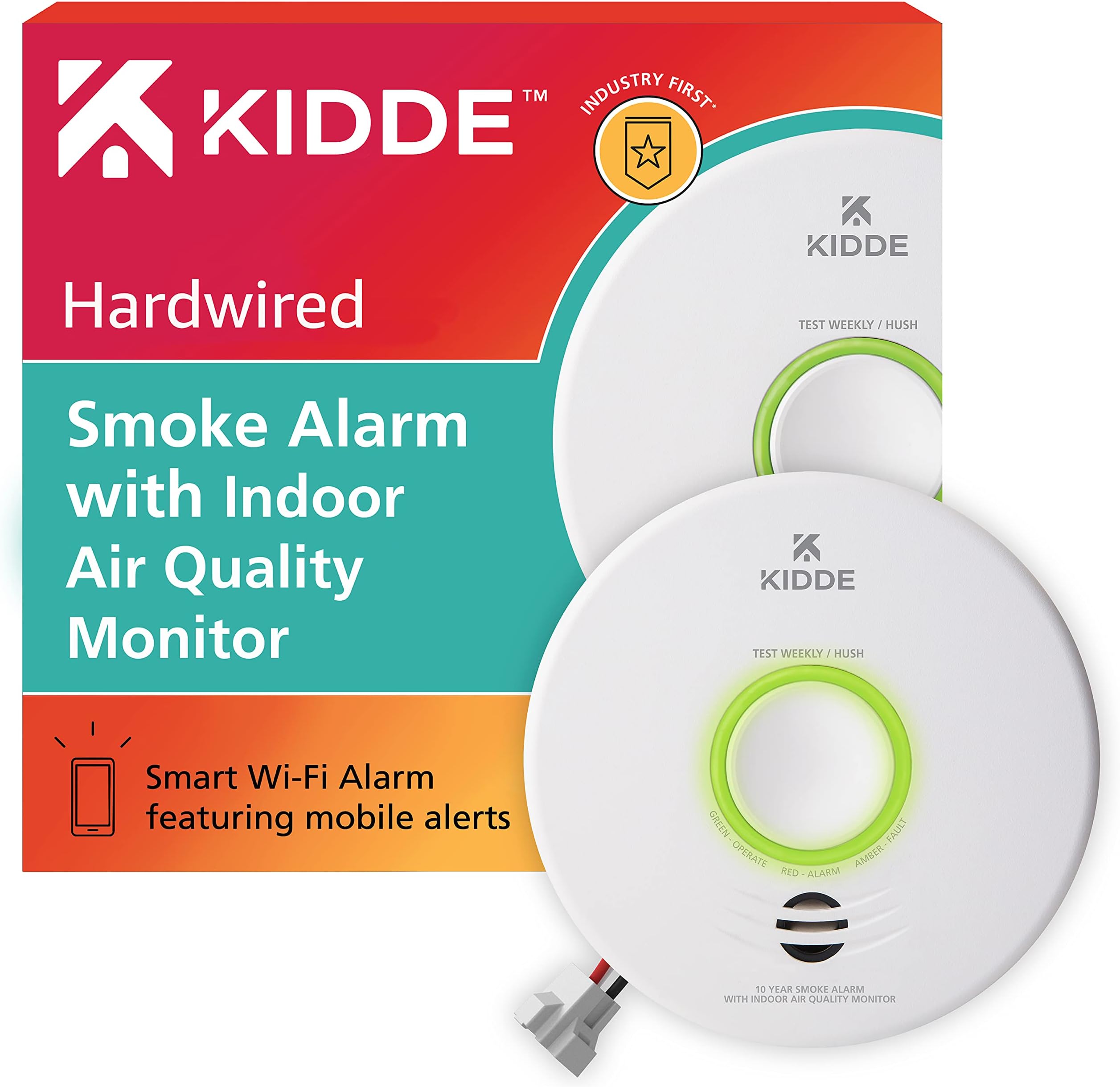 Smart Smoke Detector & Indoor Air Quality Monitor, WiFi, Alexa Compatible Device, Hardwired w/Battery Backup, Voice & App Alerts