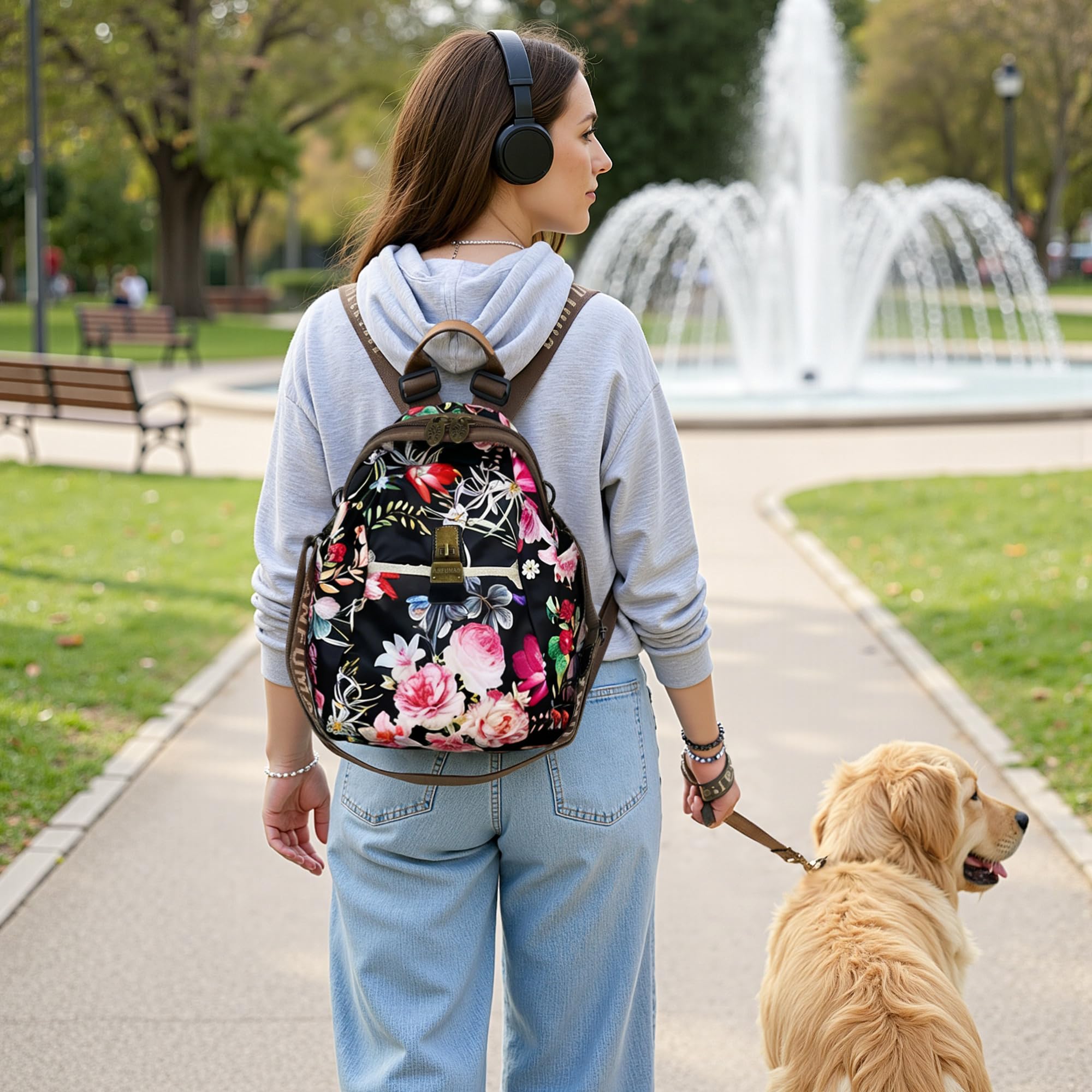 Mochila Para Mujer Elegante Dama Bolso de Mano Estampado de Moda Diseño Desgastado de Hardware Bolso de Hombro Para Mujer Viajes Escuela Camping Impermeable Tela Oxford