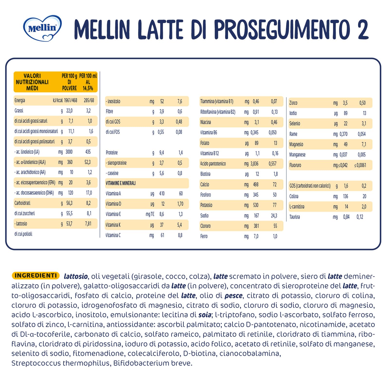 MELLIN 2 - Latte di Proseguimento in Polvere per Neonati dal 6° Mese Compiuto al 12° - 4 Confezioni da 770 gr