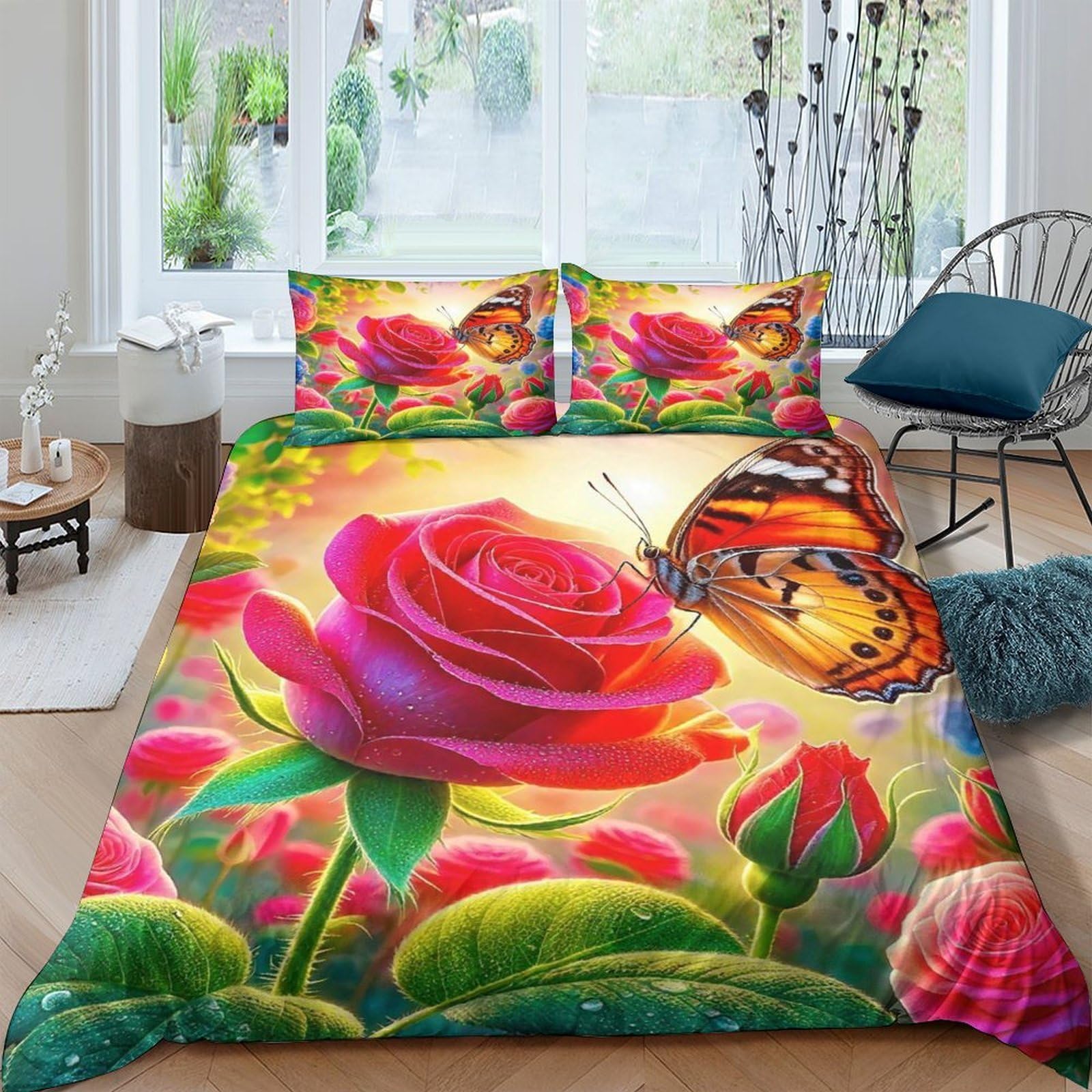 Housse de couette avec fermeture éclair pratique et parure de lit 3 pièces imprimé 3D végétal