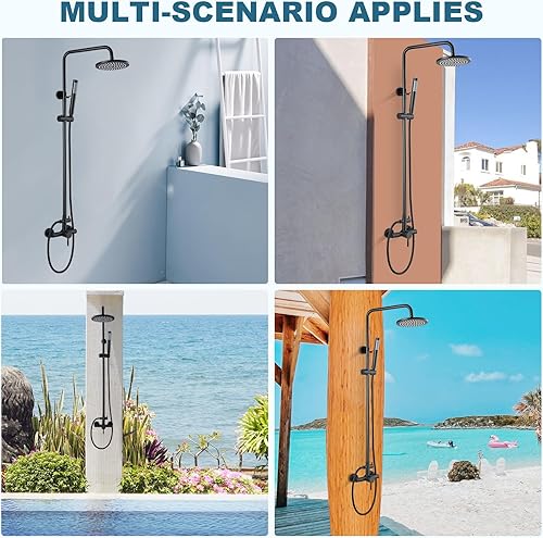 Miniatura 4 de Juego de accesorios de ducha para exteriores color negro mate acero inoxidable SUS 304 cabezal de ducha de lluvia de 8 pulgadas con cilindro