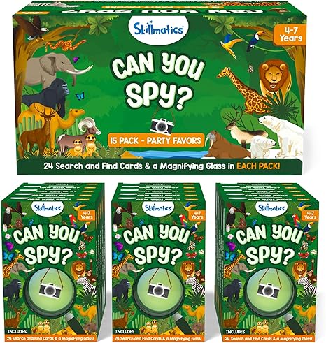 Skillmatics Party Favors (Pack of 15) - Can You Spy Animals Card Set, Search & Find Game for Kids, Goodie Bag Toy & Educational Gift for Girls & Boys Ages 4, 5, 6, 7