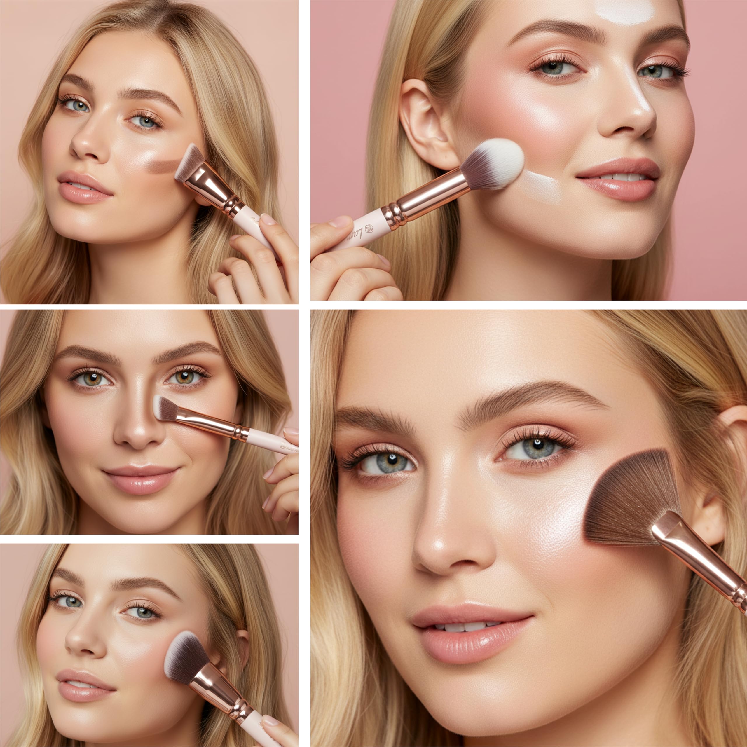 Set Pinceaux Maquillage Teint Contouring Poudre Rouge - Kit Sculptant Pour Visage - Parfait Pour le Mélange Liquide, Crème ou Poudre Cosmétique Sans Défaut - Polissage, Pointillé.