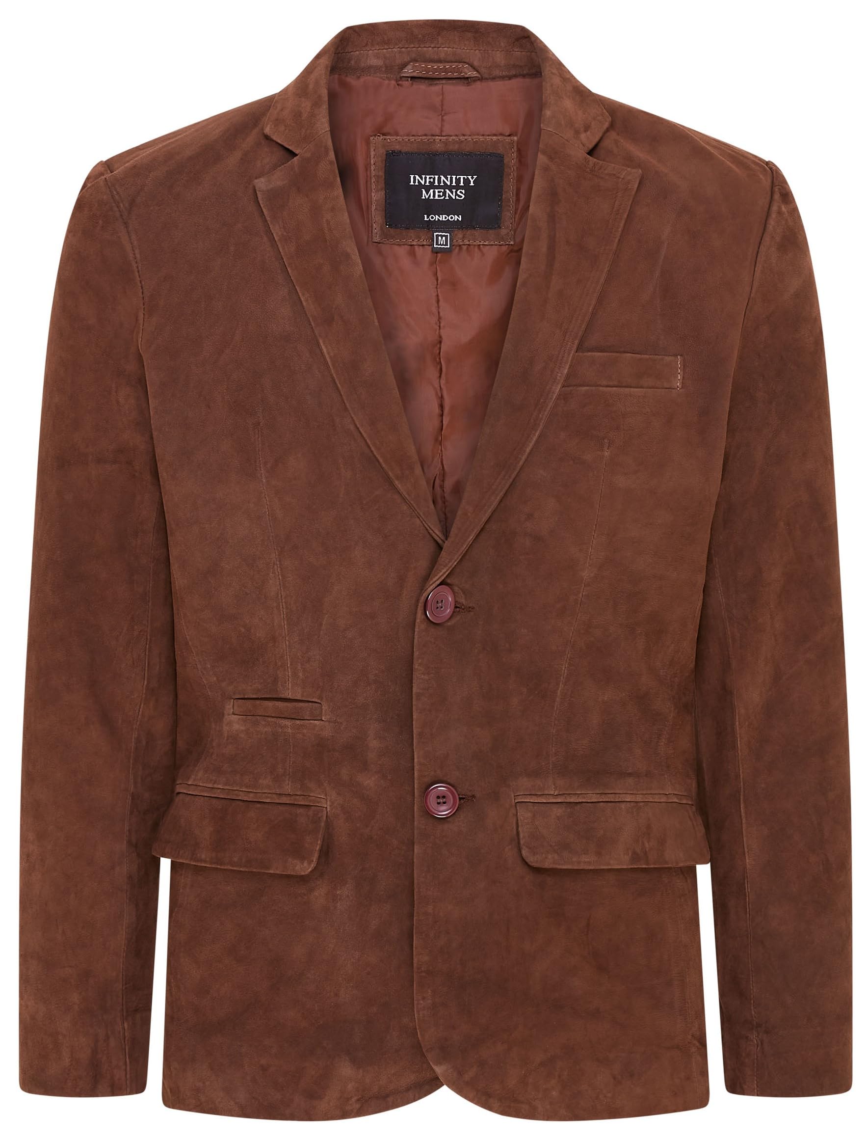 Infinity Leather Men's Brown Soft Real Suede Leather Italian Blazer Jacket Coat