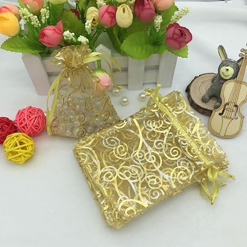 Miniatura 9 de Bolsitas de organza transparentes con impresión de ratán Ankirol, ideales para bodas y fiestas del bebé, para regalos o muestras (100 unidades),