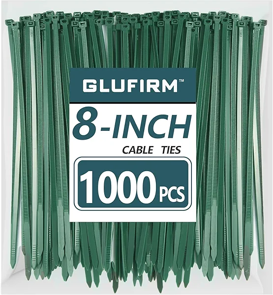 Green Zip Ties 8 inch (1000 Pack), 45lb Tensile Strength, Cable Ties for Indoor and Outdoor Use, UV and Cold Resistant Wire Ties for Home, Garden, Fencing, Glufirm
