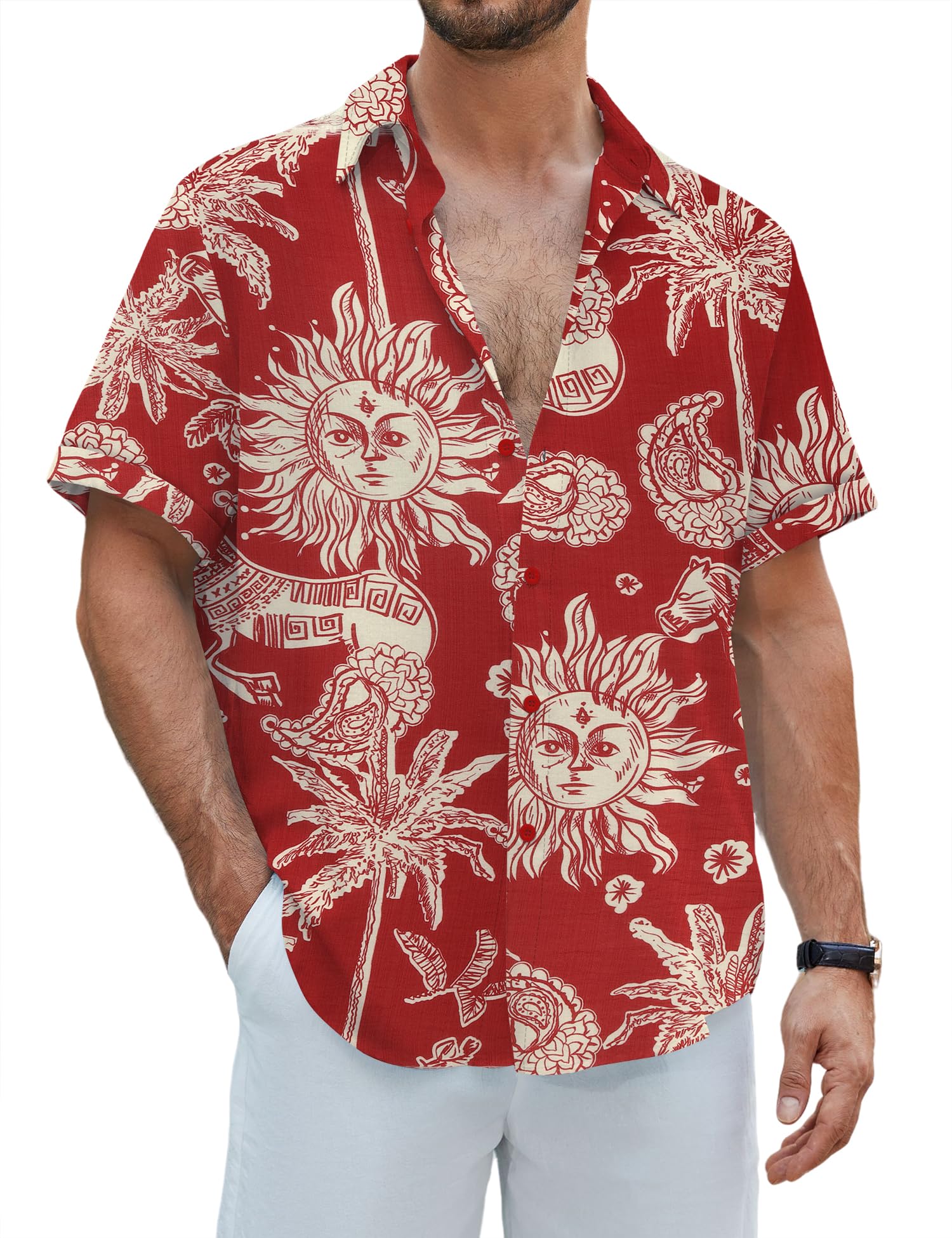 EFFAN Herren Hawaii Hemd Kurzarm Knopfleiste Tropisches Blumenmuster Reguläre Passform Leicht Sommer Strand Urlaub Hemd