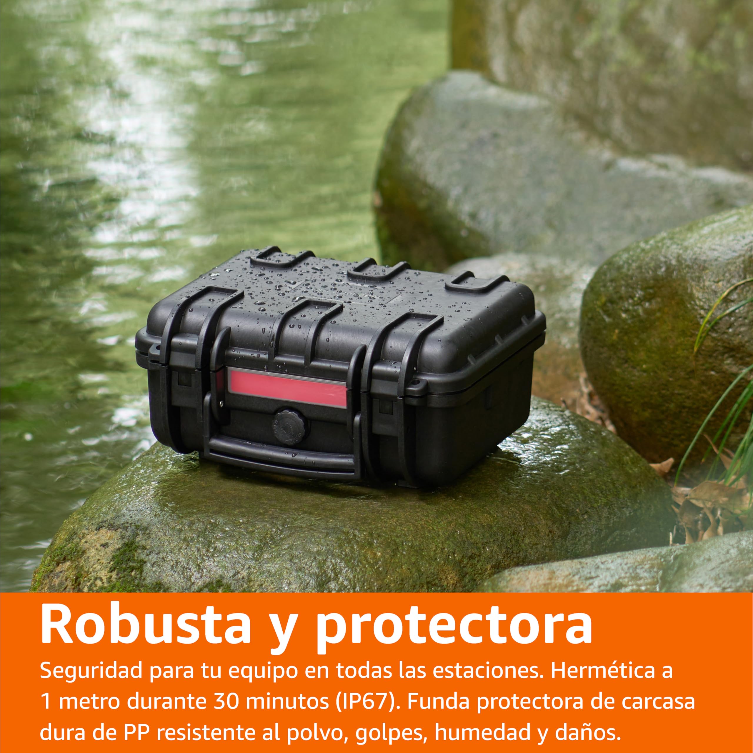 Amazon Basics Maleta Portátil Protectora Rígida Pequeña para Cámaras, Drones, Lentes y Accesorios, Espuma Ajustable, Impermeable, Resistente a los Golpes, 30,7 x 27 x 14,2 cm, Negro, Sólido