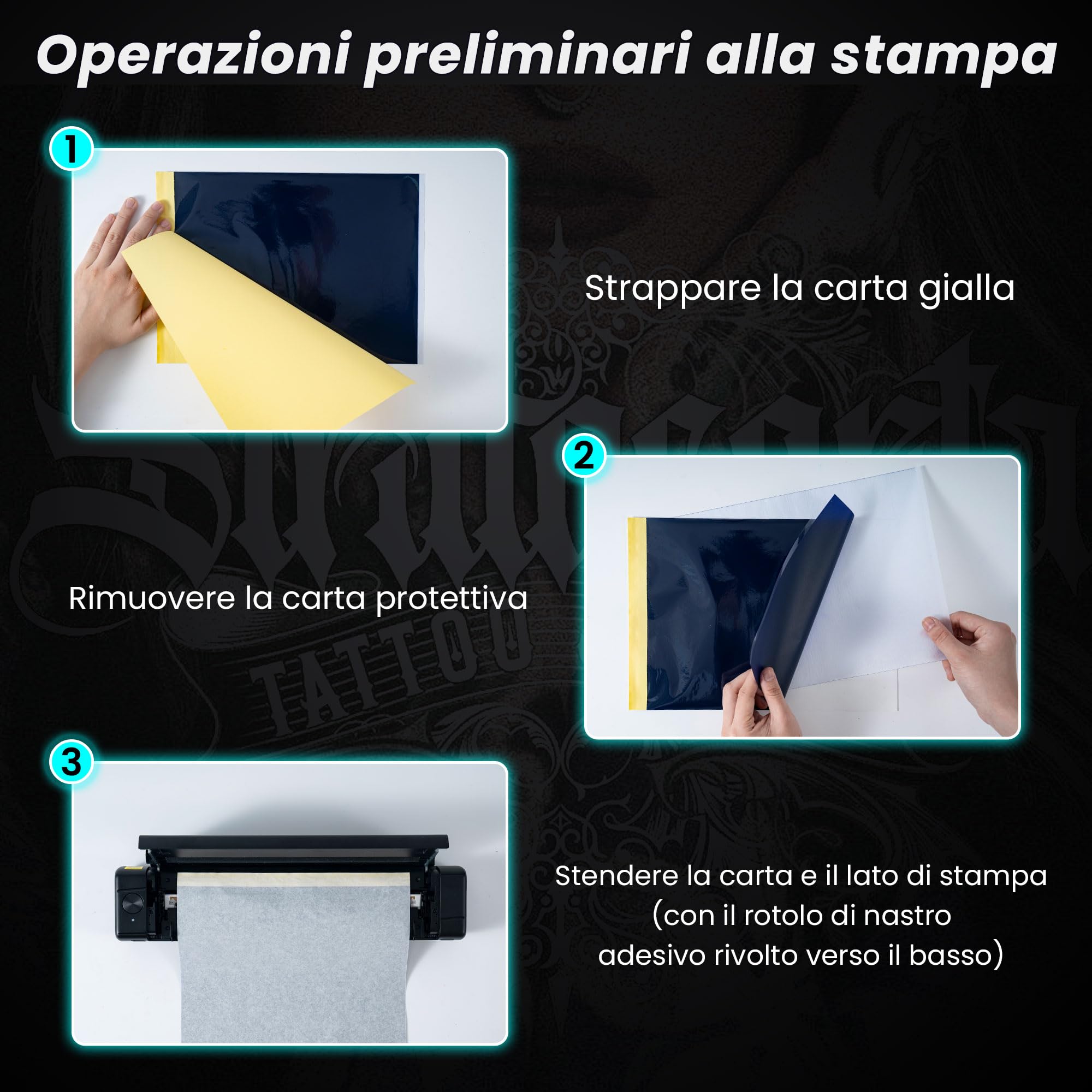 TATTMUSE Stampante Stencil Tattoo, Stampante Termica Tattoo con 10 Fogli di Carta Transfer per Tatuaggi, Stencil Machine per Artisti e Principianti, Bluetooth Compatibile con Smartphone & Tablet