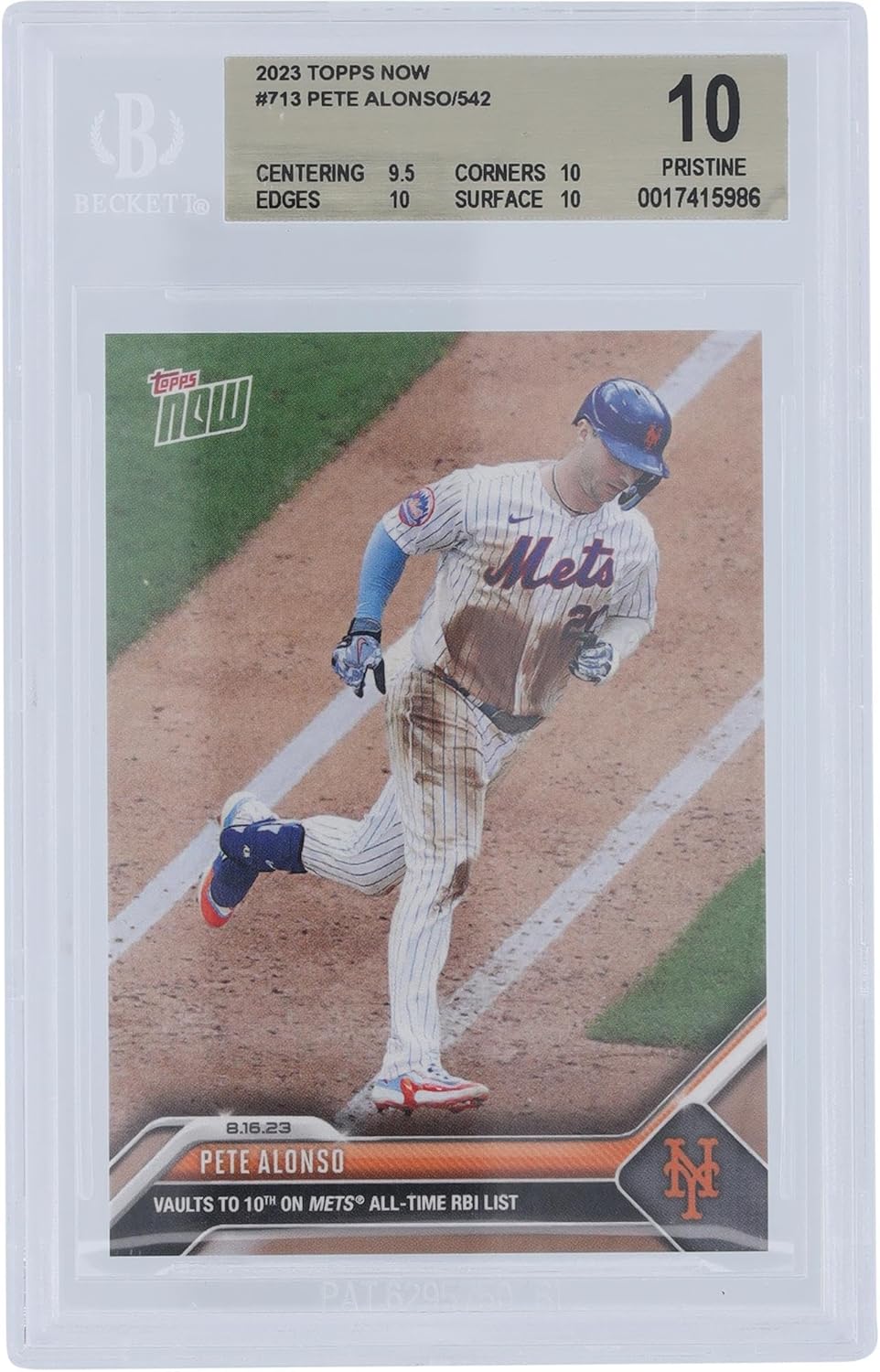 Pete Alonso New York Mets 2023 Topps Now 10th All-time Mets RBI List #713 BGS Authenticated 10 Card - 9.5,10,10,10 Subgrades - Baseball Slabbed Rookie Cards