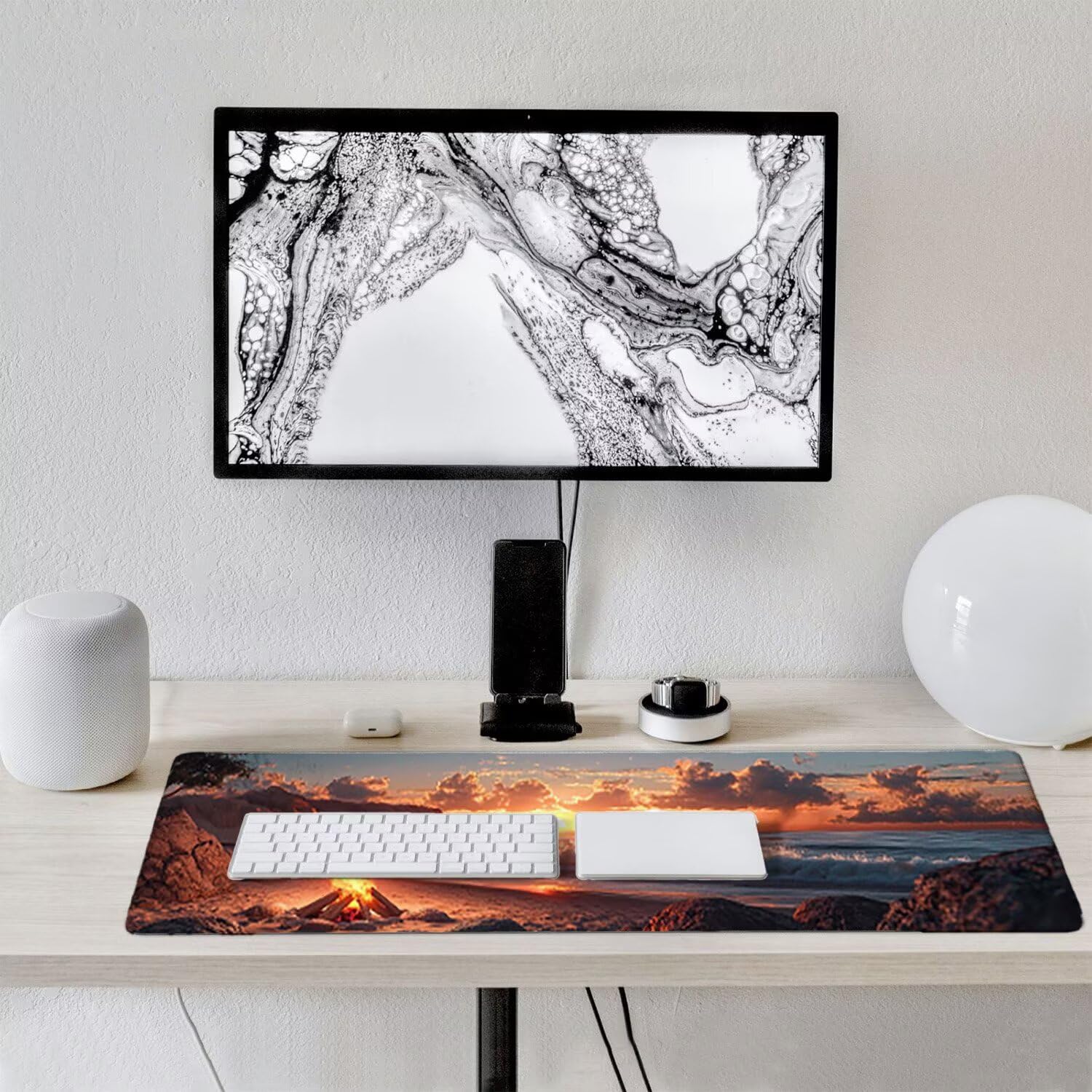 Podkładka pod mysz do gier XXL duża mysz 1200 x 500 mm duża podkładka pod biurko pod rękę z antypoślizgową gumową podstawą, poprawia precyzję i szybkość (plaża zachód słońca) o-792