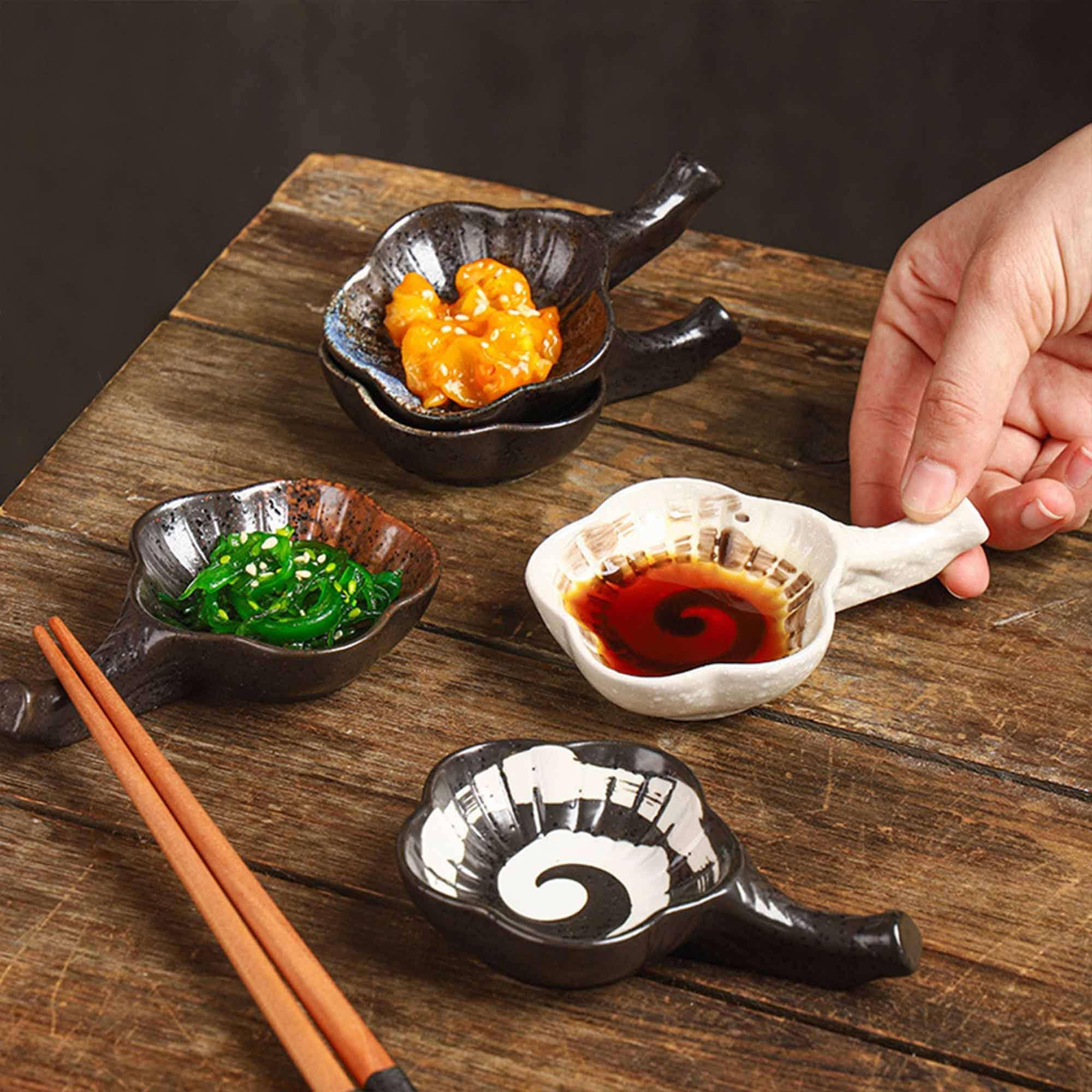 Dipschalen Sojasaucenschalen-Set, Keramik-Dipschalen, Saucenschalen, Tapasschalen, Schalenset mit Blumenmuster für Dessert, Snack-C-8er-Set (C 2er-Set)