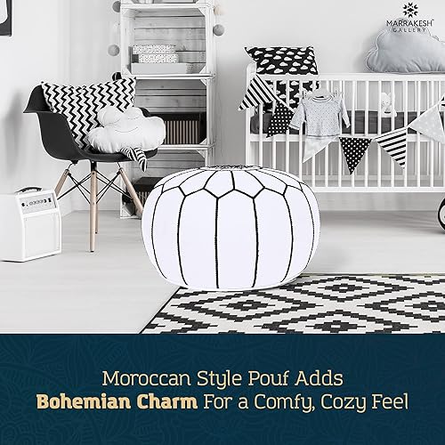 Miniatura 110 de Marrakesh Gallery - Funda de puf marroquí, otomana redonda y grande de piel, decoración bohemia para sala de estar, reposapies, sin relleno Marrón