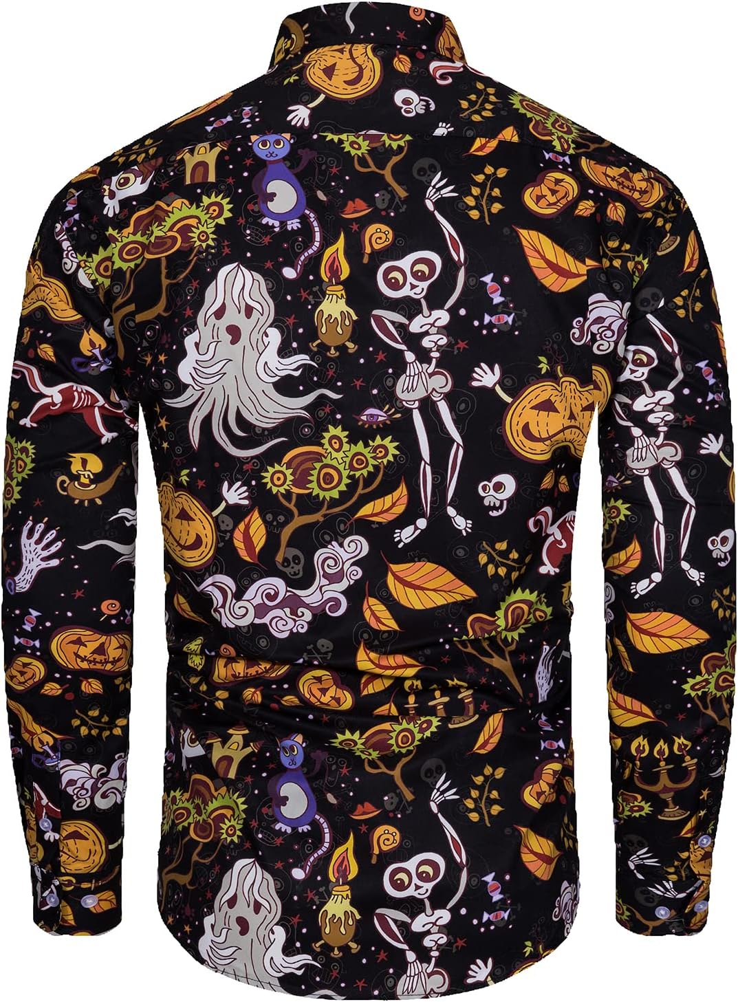 TUNEVUSE Men Halloween Shirts Adult Pumpkin Print Long Sleeve Casual Button Down Shirt Costumes - Image 2