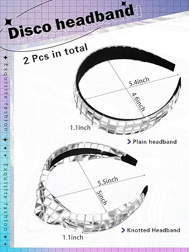 Miniatura 2 de Hoteam 2 diademas de discoteca retro de los años 70, diadema plateada con purpurina anudada, diadema de discoteca ancha, decoración de fiesta de