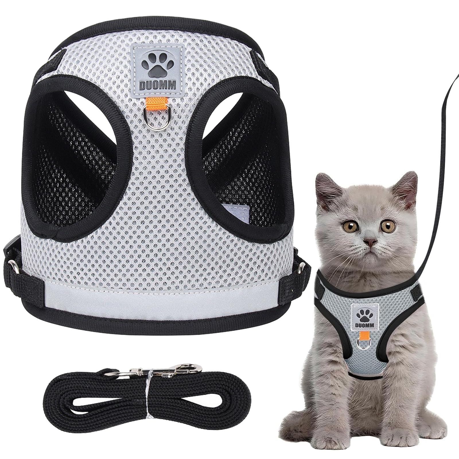 Arnes Gato Antiescape, Arnés para Gato con Correa, Ajustable Transpirable Correa, Reflectante Cat Harness, para Caminar Entrenar, Gata Adulto Grande Mediano y Pequeño (Gris,M