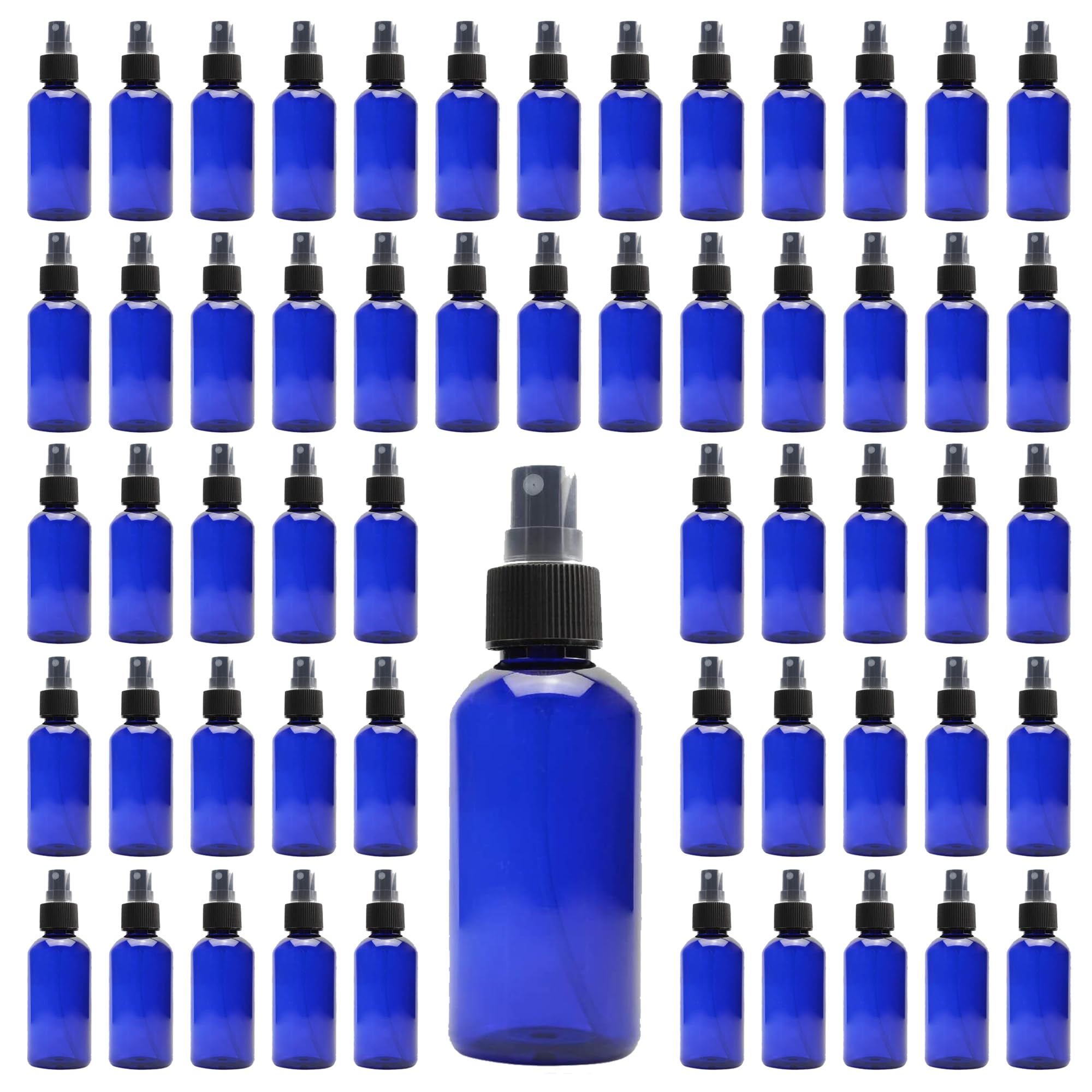 Cornucopia Brands 4oz Blue PLASTIC Fine Mist Spray Bottles (120-Pack); BPA-Free Plastic Spritzer Bottles, Labels Included; PET #1 Plastic Bottles
