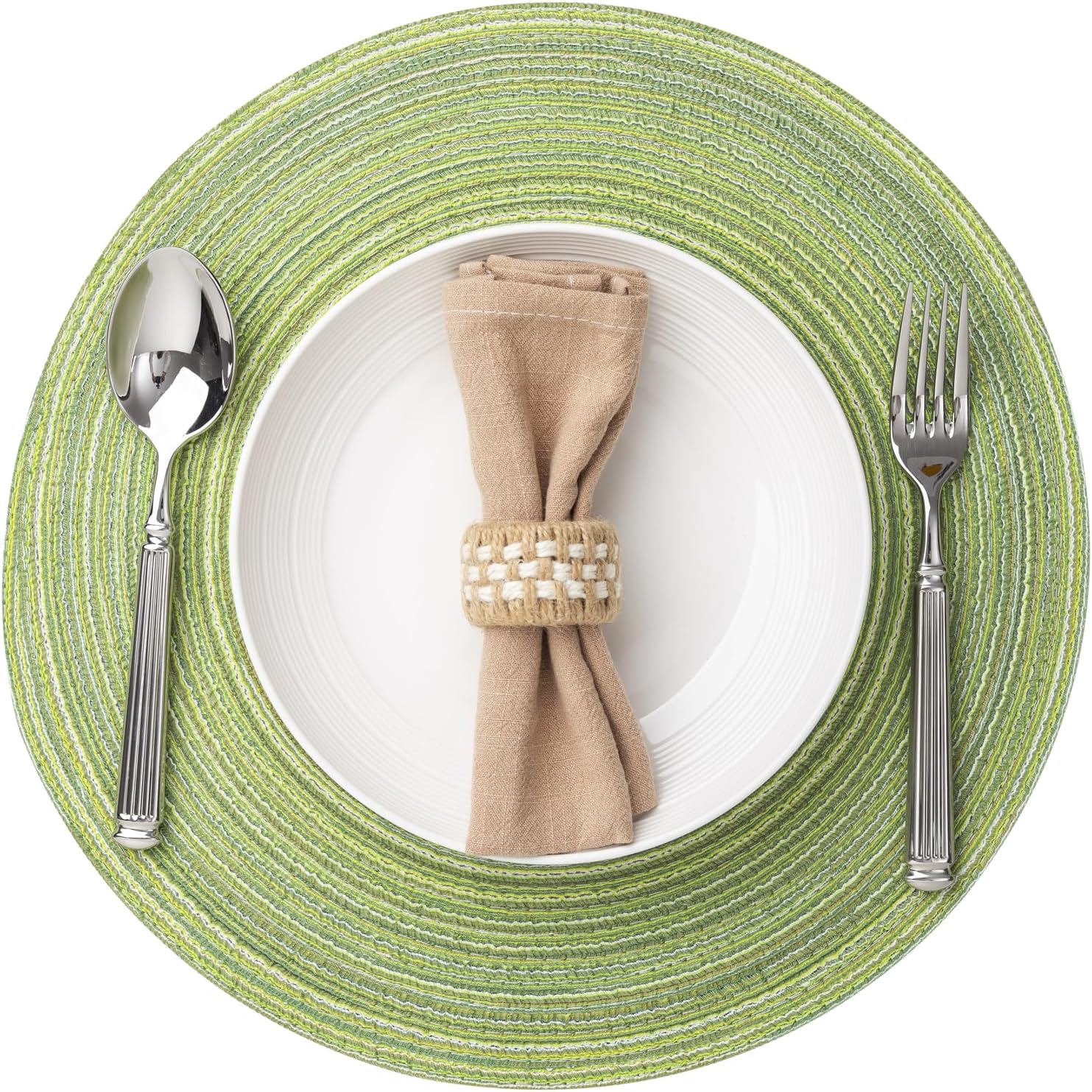 Round Placemats Set of 6 Woven Placemats Washable Braided Table Mats for Dining Table Heat Resistant Non-Slip Circle Place Mats(Green) Green 6
