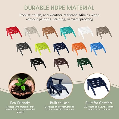 Miniatura 9 de WestinTrends Otomana para exteriores, reposapiés otomano Adirondack para patio, taburete plegable de madera de polietileno para todo tipo de clima,