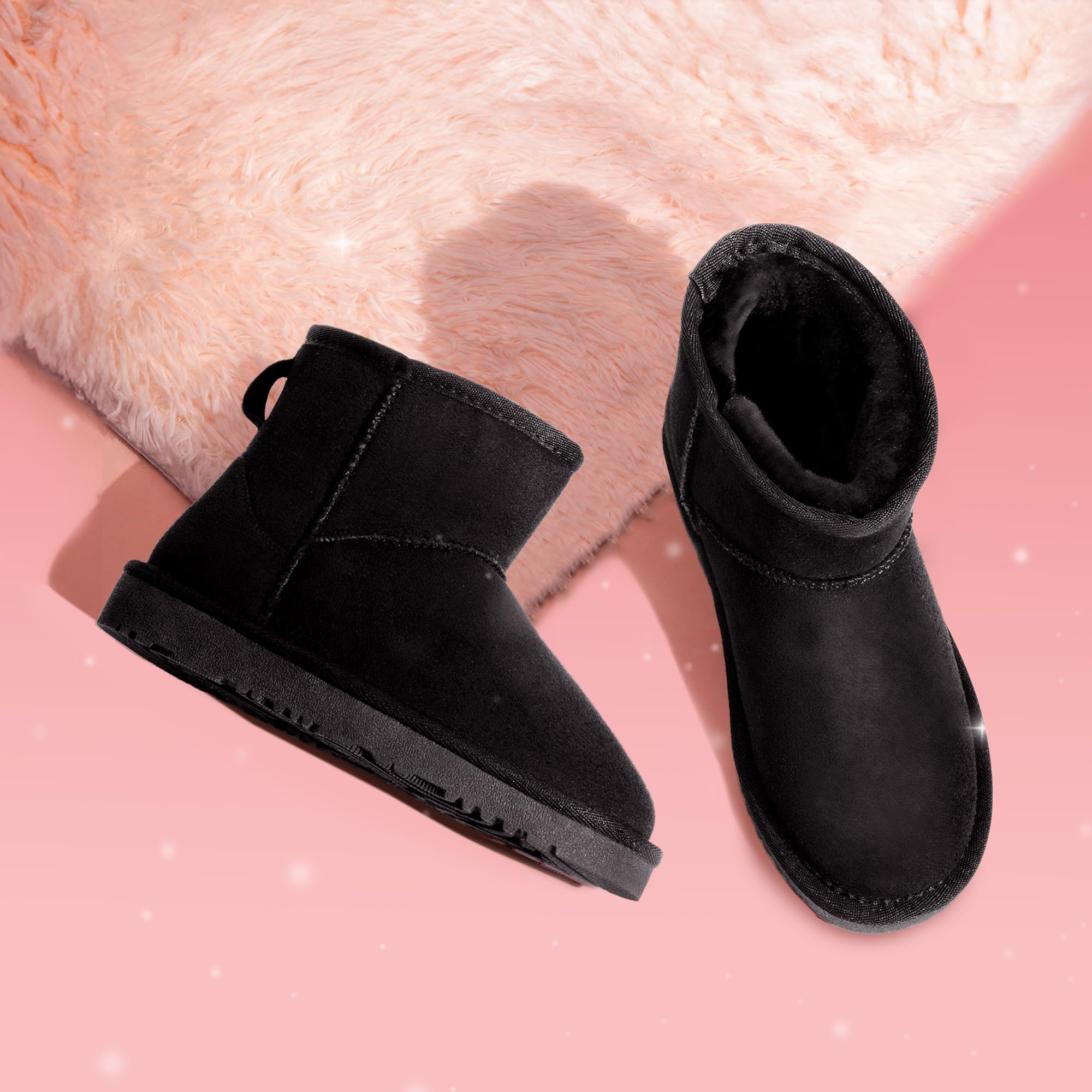 DREAM PAIRS Dziewczęce buty chłopięce dziecięce zimowe buty śniegowe z podszewką ze sztucznego futra FuzzyClassic dziecięce niskie buty dla małego dziecka / małego dziecka / dużego dziecka | Ciepłe krótkie botki śniegowe antypoślizgowe dla małego dużego d