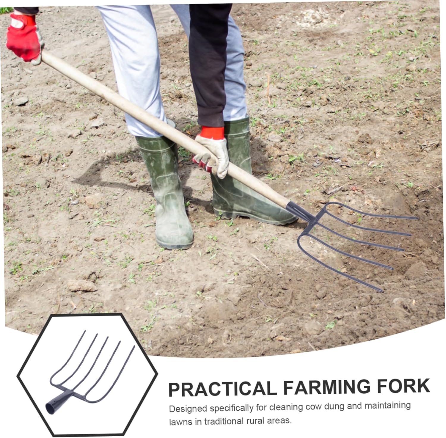 Iron Manure Fork for Efficient Lawn Maintenance Handheld Gardening Tool for Manure and Mulch Five- Design for Easy Rural Areas