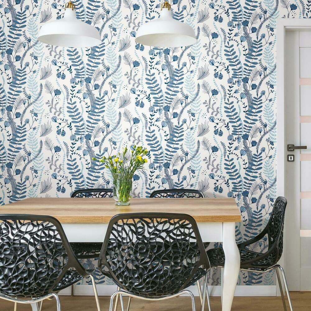 RoomMates RMK11542RL Finlayson Blue Verso Peel and Stick Wallpaper, Blue, White, 45.7 x 47.9 cm - Image 2
