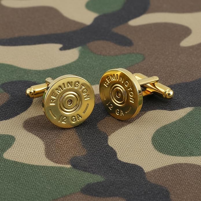 Gemelos diseño cartucho Remington 12 Gauge dorado miniatura 7