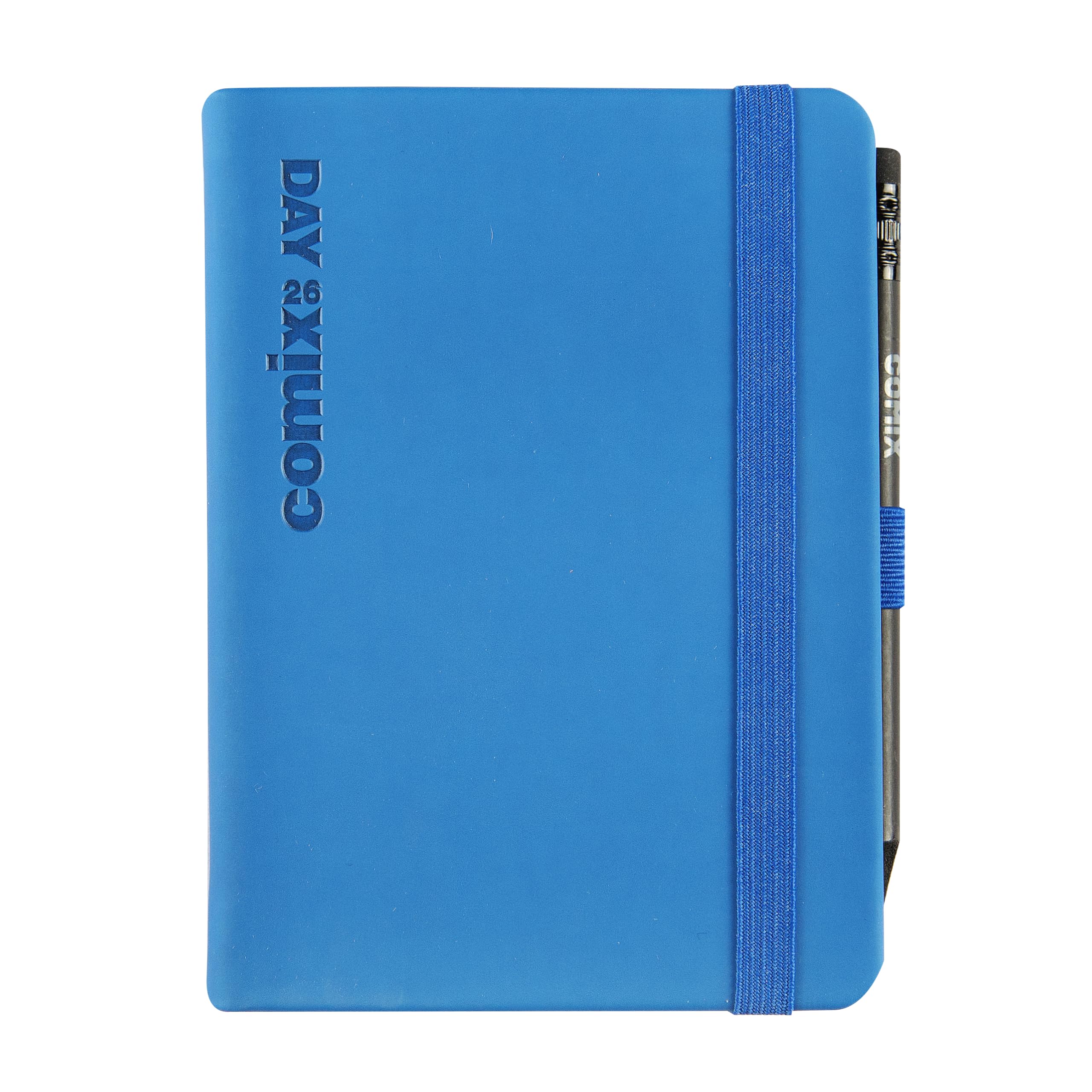 COMIX, Mignon - 2026 Daily 12 Month Diary, Closure with Elastic Band and Elastic Loop for Pencil or Pen, Comix Pencil Included, Double Bookmark - 9 x 12.5 cm, Blue