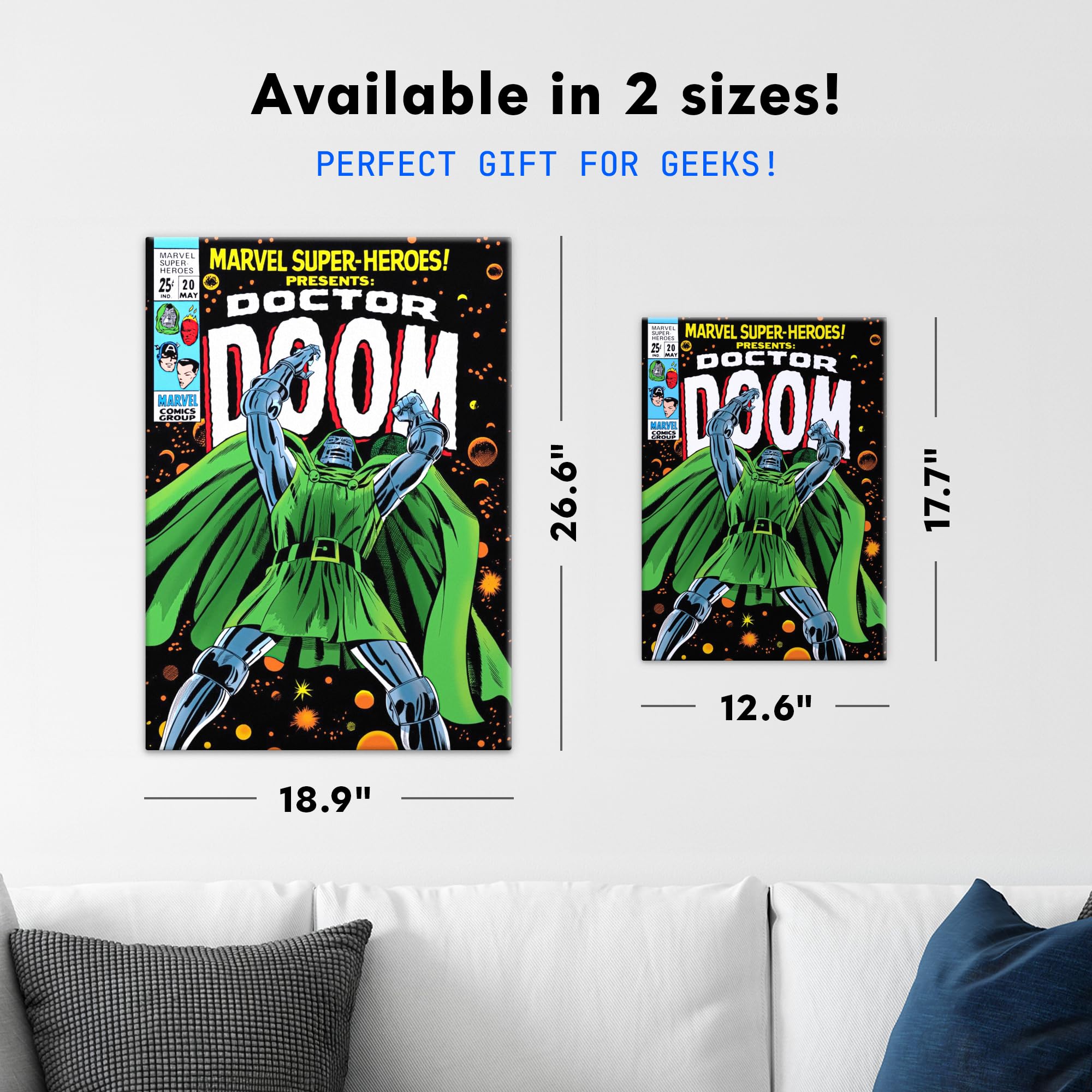 Displate Metall poster Marvel Doctor Doom Classic Comic Größe M | Bild Plakate für Schlafzimmer Dekor, Geschenke. Magnetische Befestigung Wandposter, Wanddeko. Metall Wandkunst.