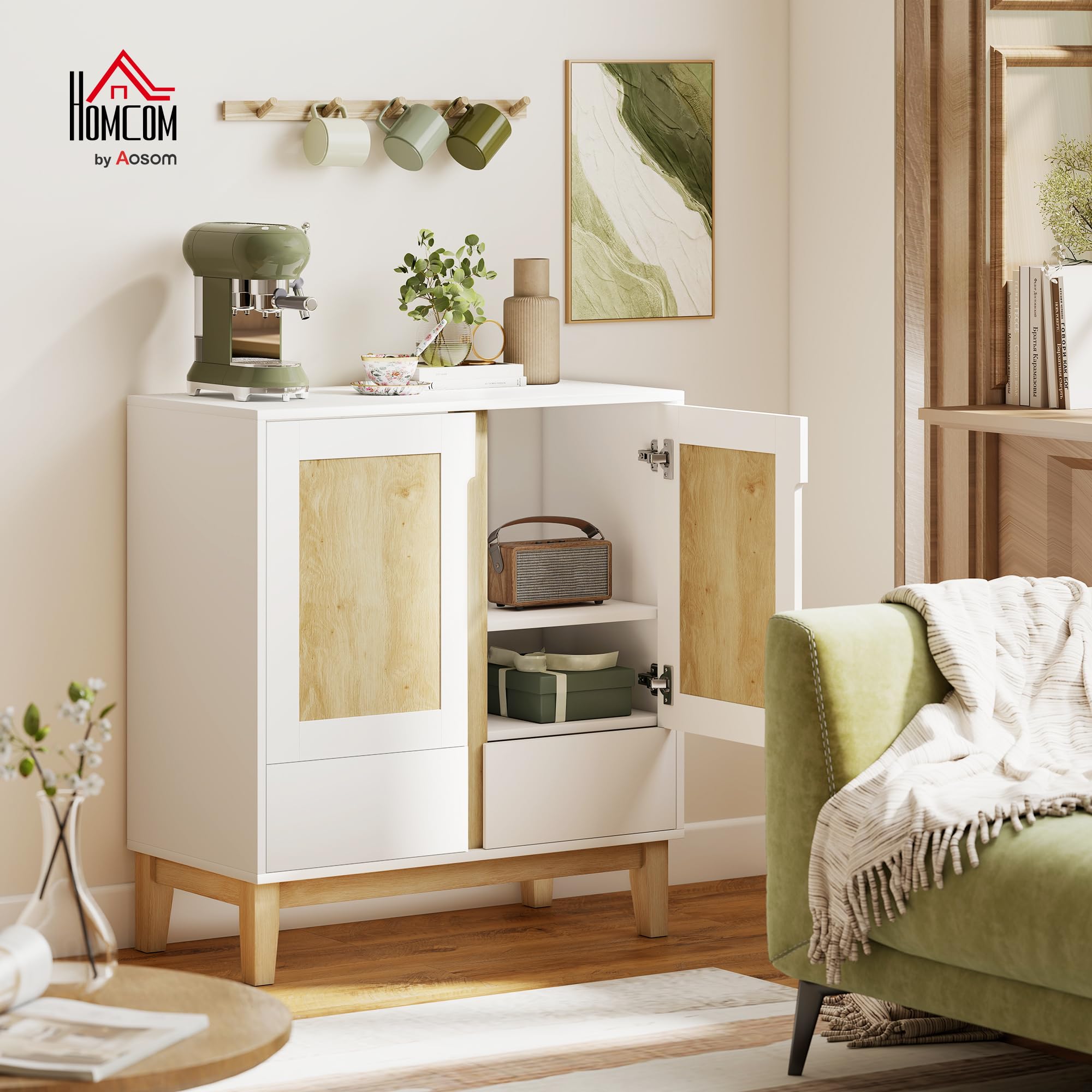 HOMCOM Buffet Meuble De Rangement Avec 2 Tiroirs, 2 Portes étagères