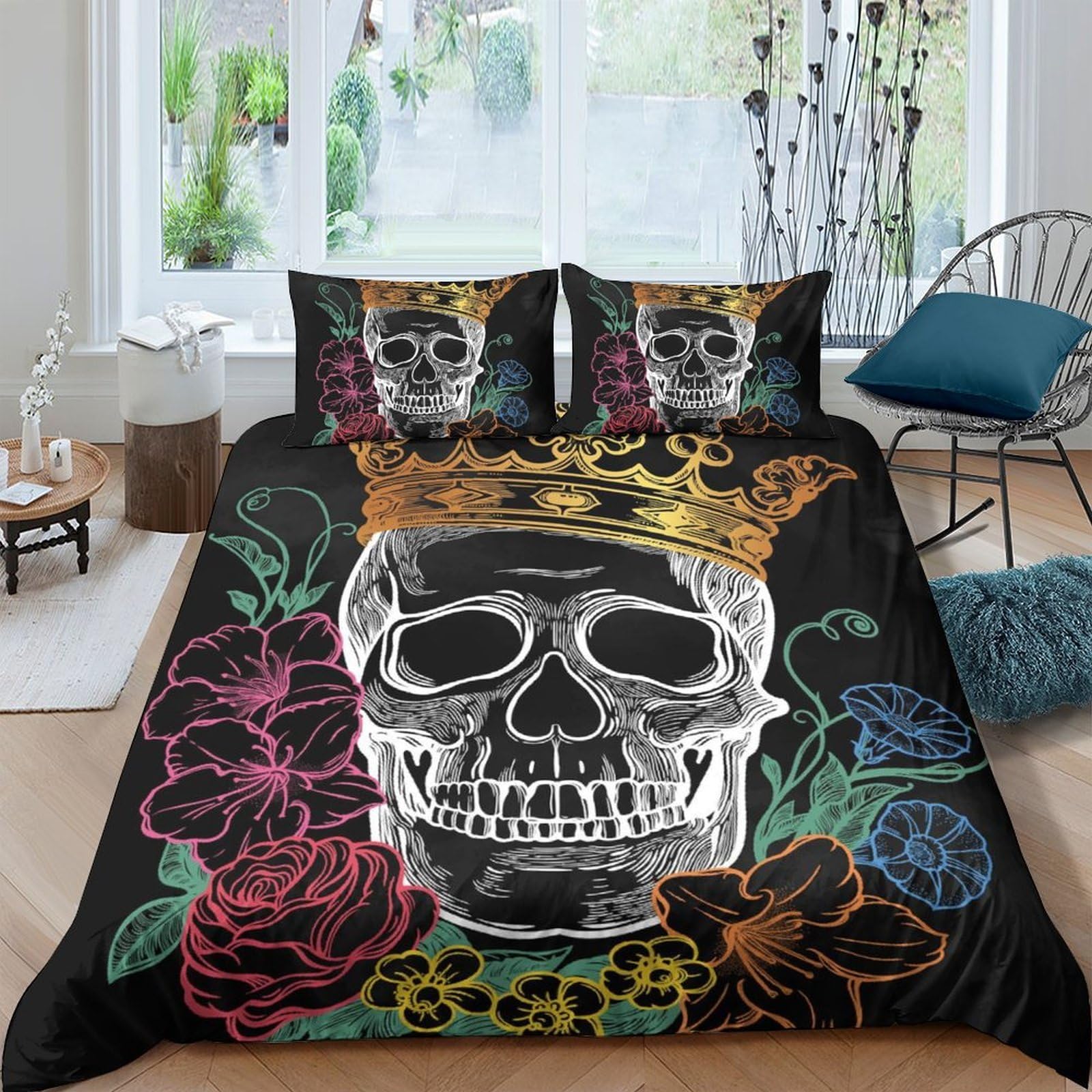 Unrxjzlvm Style-9 Skull Crown Bedding Set 3D Microfiber Teens Dorm Decor