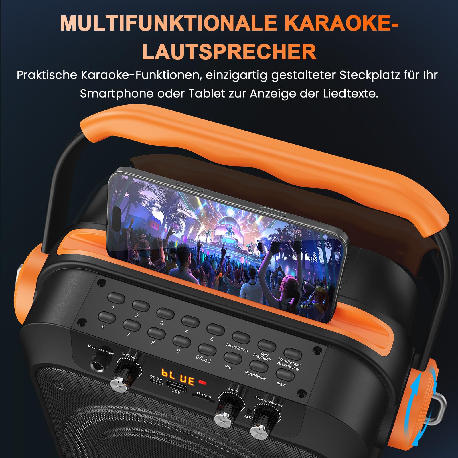 JYX Karaoke Maschine, Karaoke Anlage Mit 2 Mikrofonen, Tragbare Karaoke Maschine Mit 2 Drahtlosen Mikrofone, Bluetooth Lautsprecher Box Für Erwachsene/Kinder Mit Led Lichteffekte