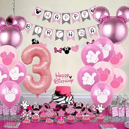 Miniatura 2 de Suministros para fiesta de cumpleaños de 3 años de Minnie 3 años, decoraciones de fiesta de cumpleaños de Minnie 3er cumpleaños, decoración de