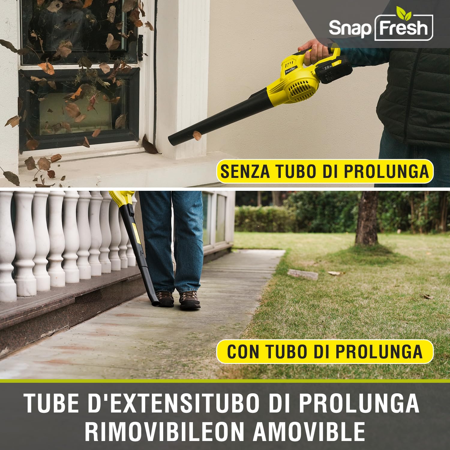 SnapFresh Soffiatore a Batteria 20V Soffiatore Elettrico Parkside Soffiatore per Foglie con Batteria e Caricabatterie 210 km/h 240m³/h / 2 Modalità /1,2kg per Foglie/Prato/Auto/Polvere (Giallo)