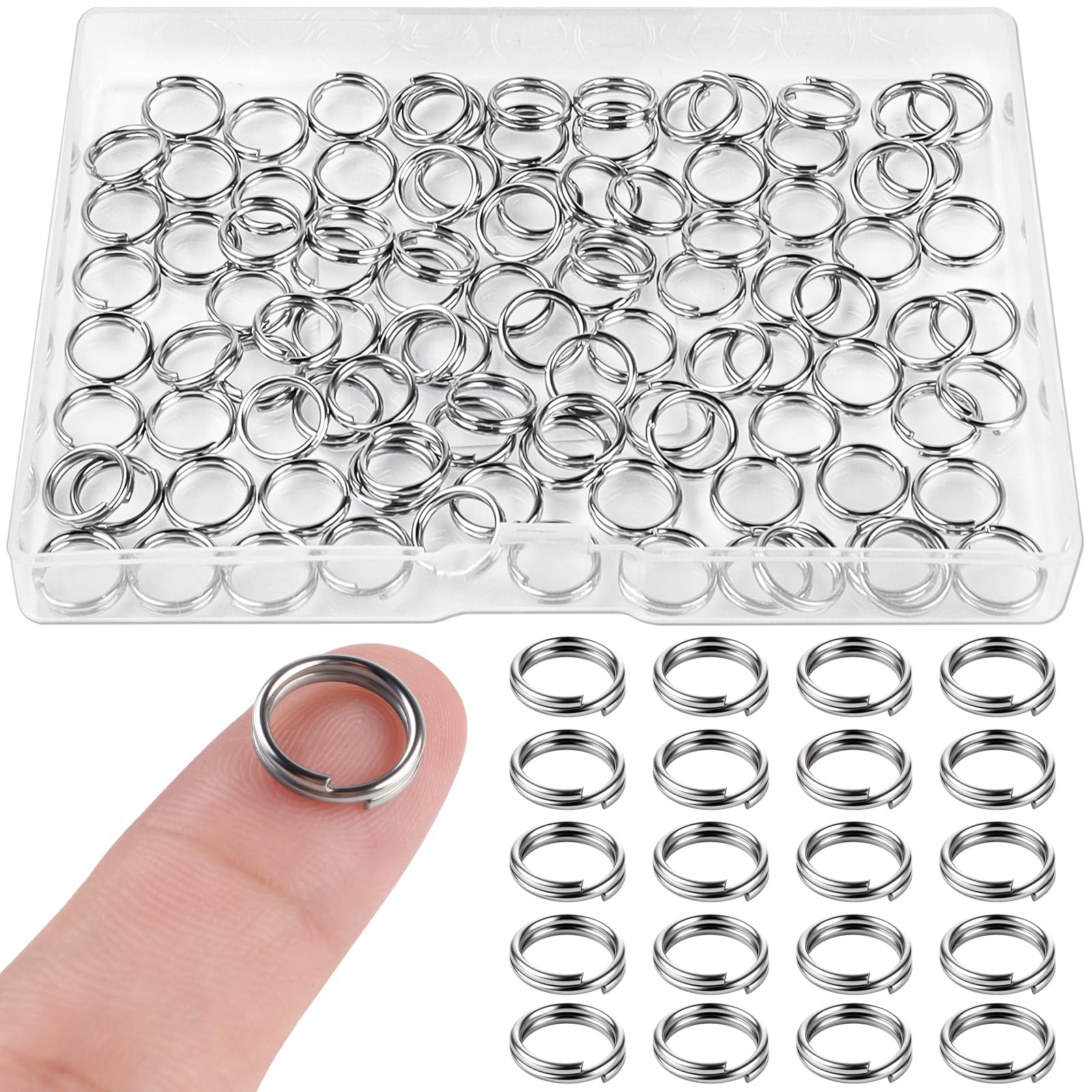 100 Stück Schlüsselringe 10mm, Caianwin Schlüsselring Klein Metall Rund Schlüsselanhänger Ring für Schlüssel,Halsketten,Armbänder,Ohrringe,Basteln, Ornamente und DIY