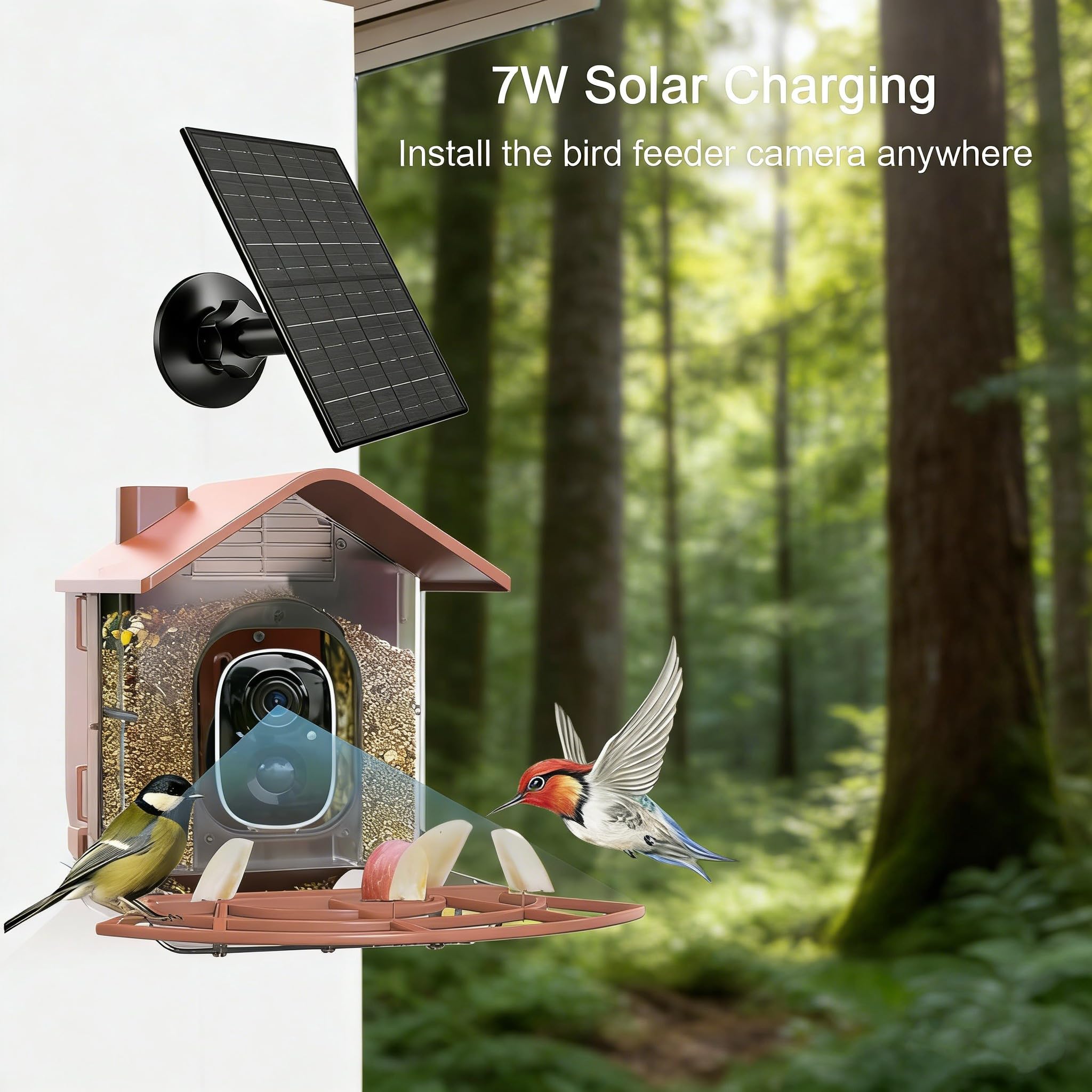 Comedero Pájaros Inteligente Solar con Cámara HD Reconocimiento IA a Prueba de Ardillas 2 litros Capacidad Estación Impermeable para Jardín Patio