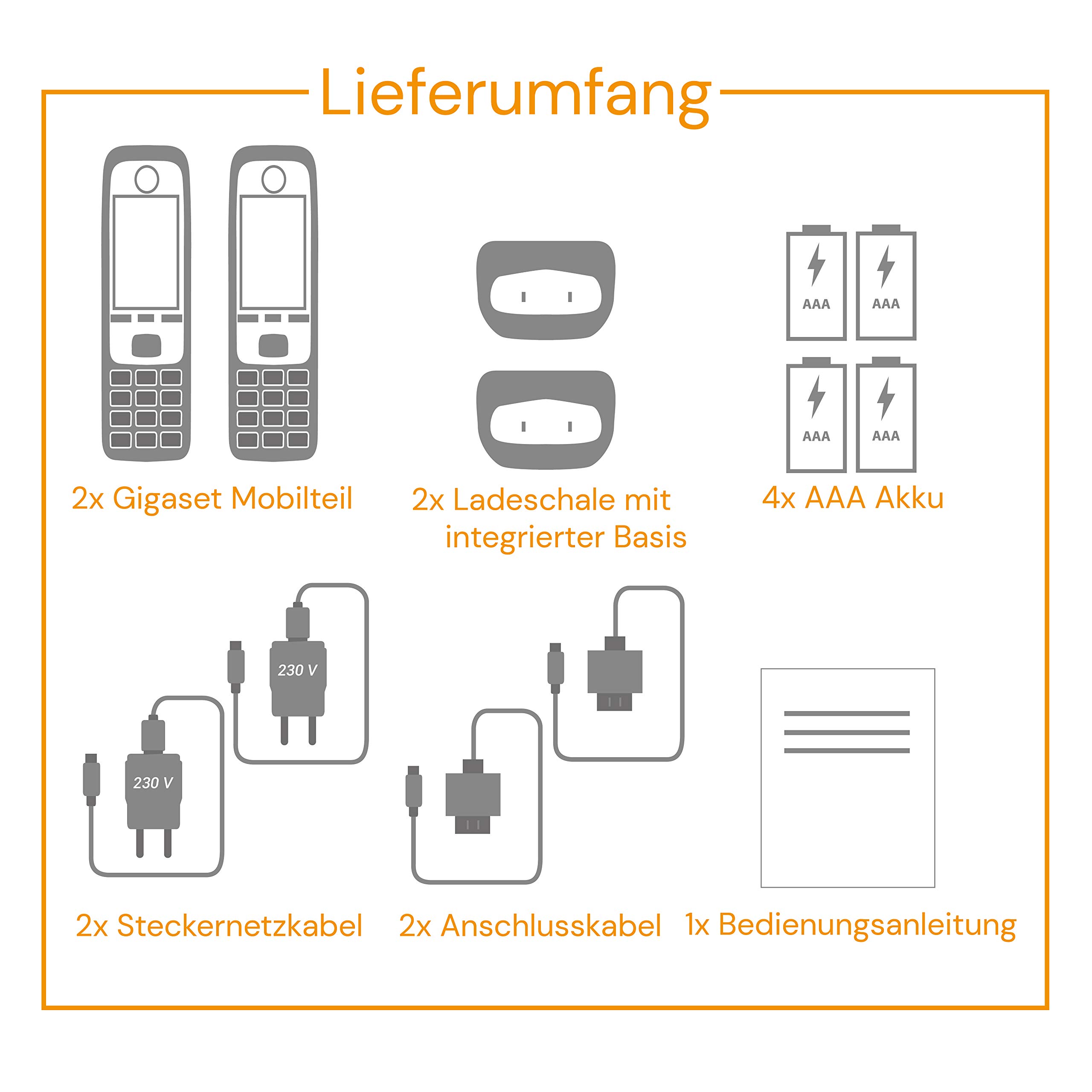 Gigaset Easy – 2 Schnurlose Senioren-Telefone mit großen Tasten und extra lauter Klingelfunktion – hörgerätekompatibel, anthrazit-grau