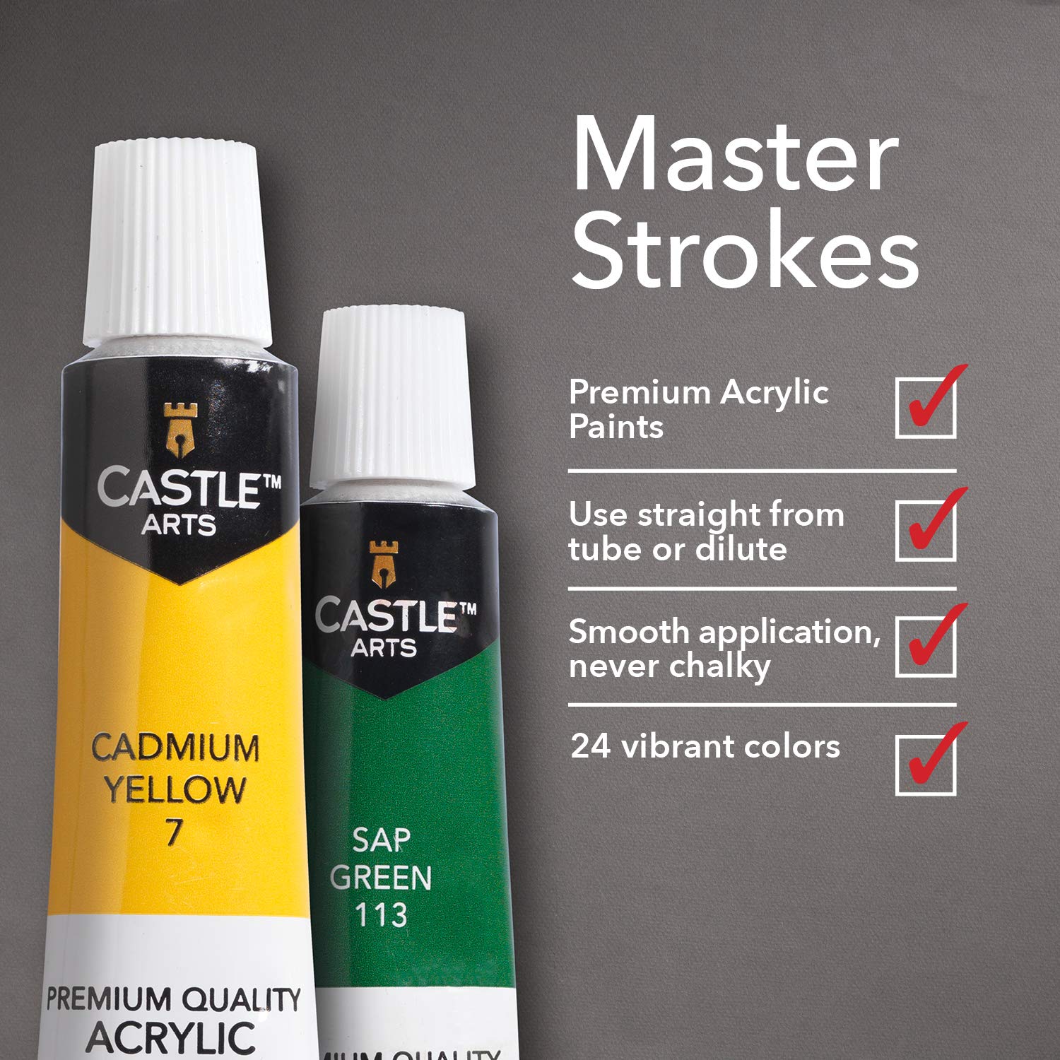 Buy Castle Art Supplies 24 x 12ml Acrylic Paint Set Value Beginner