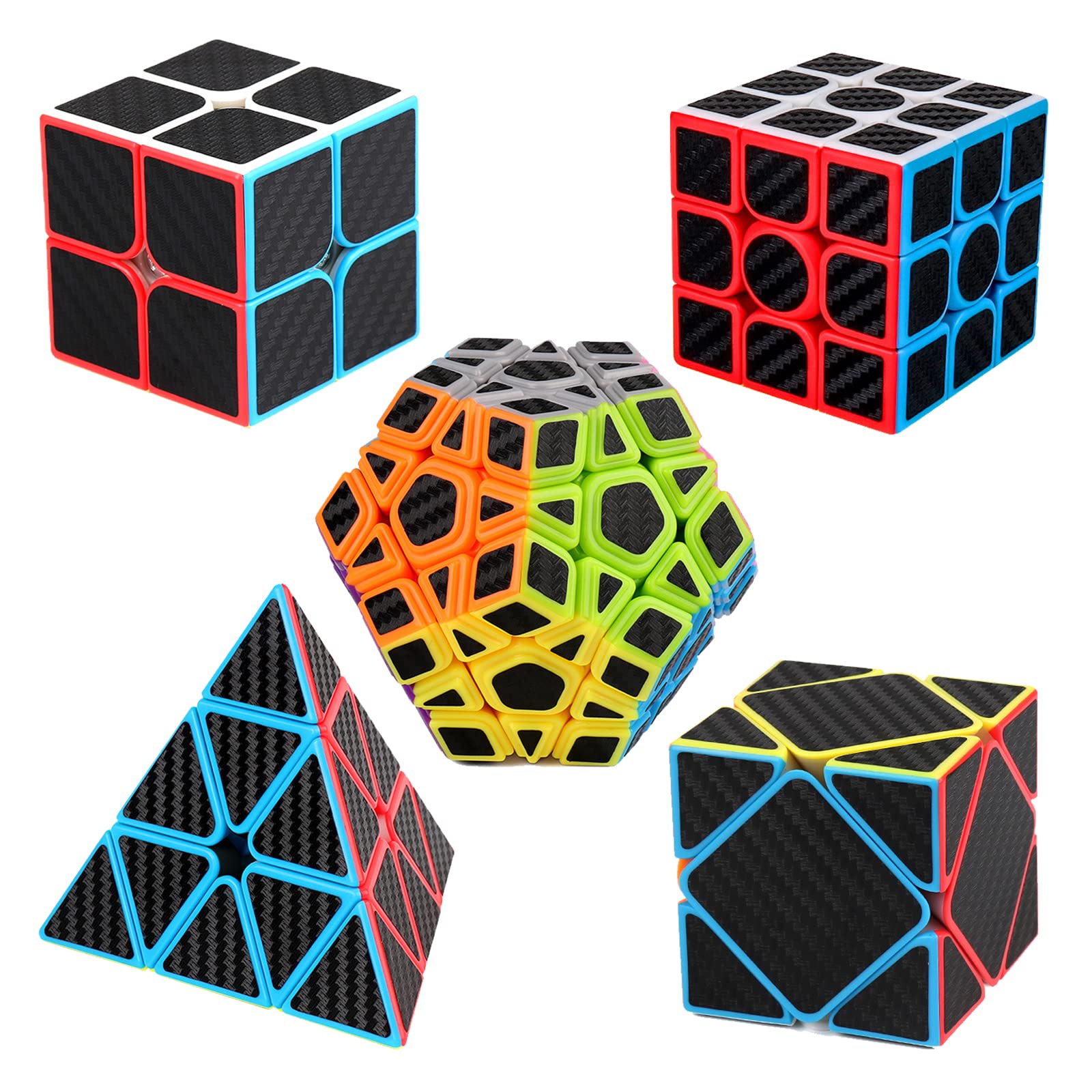 MEBEGIN 5-Piece Rubik's Cube Set, Pyramid Skewb 3D Speed Cube Game, Toy Gift for Kids Adults, 2x2 3x3 5x5 Speed Puzzle Cubes