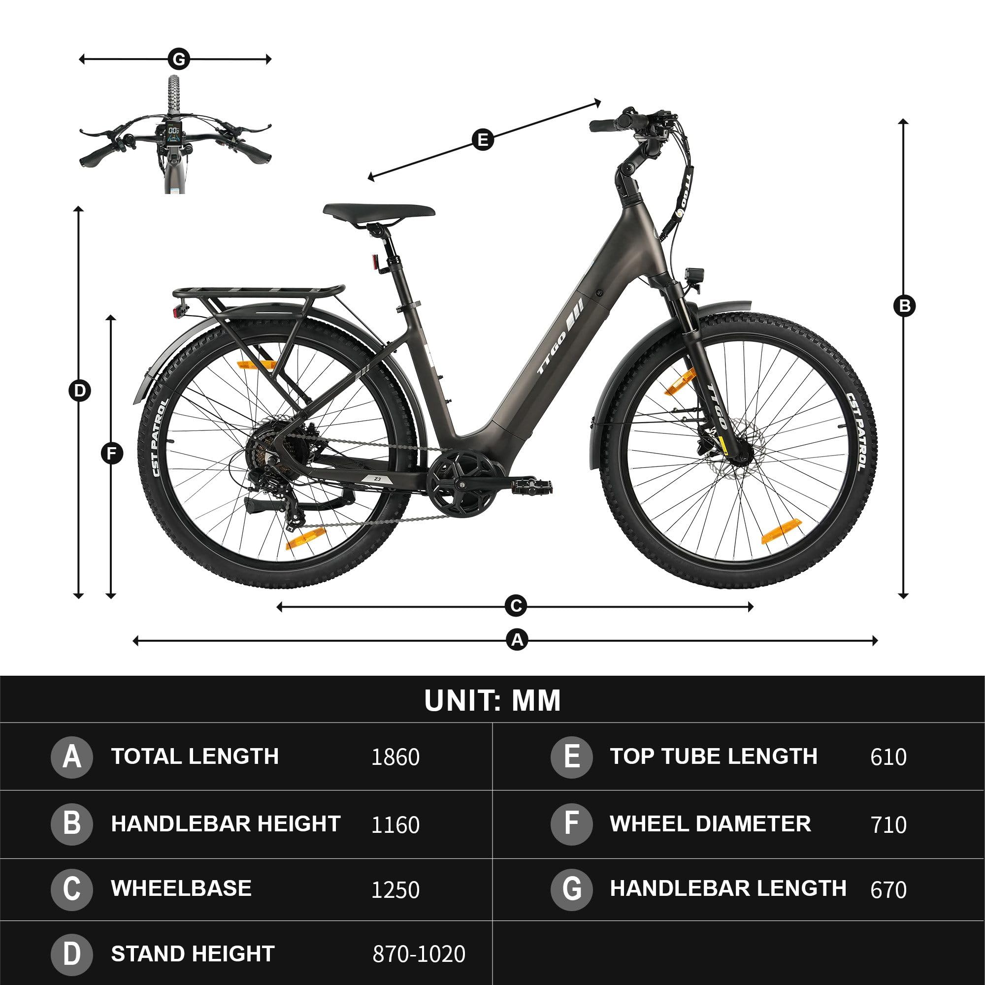 ttgo Z3 E-Bike, 27,5 Zoll Elektrofahrrad für Damen und Herren, E-Citybike mit 250W Motor, 48V 15Ah Akku, bis zu 120 km Reichweite, 7-Gang Schaltung, LCD Display, City E-Bike