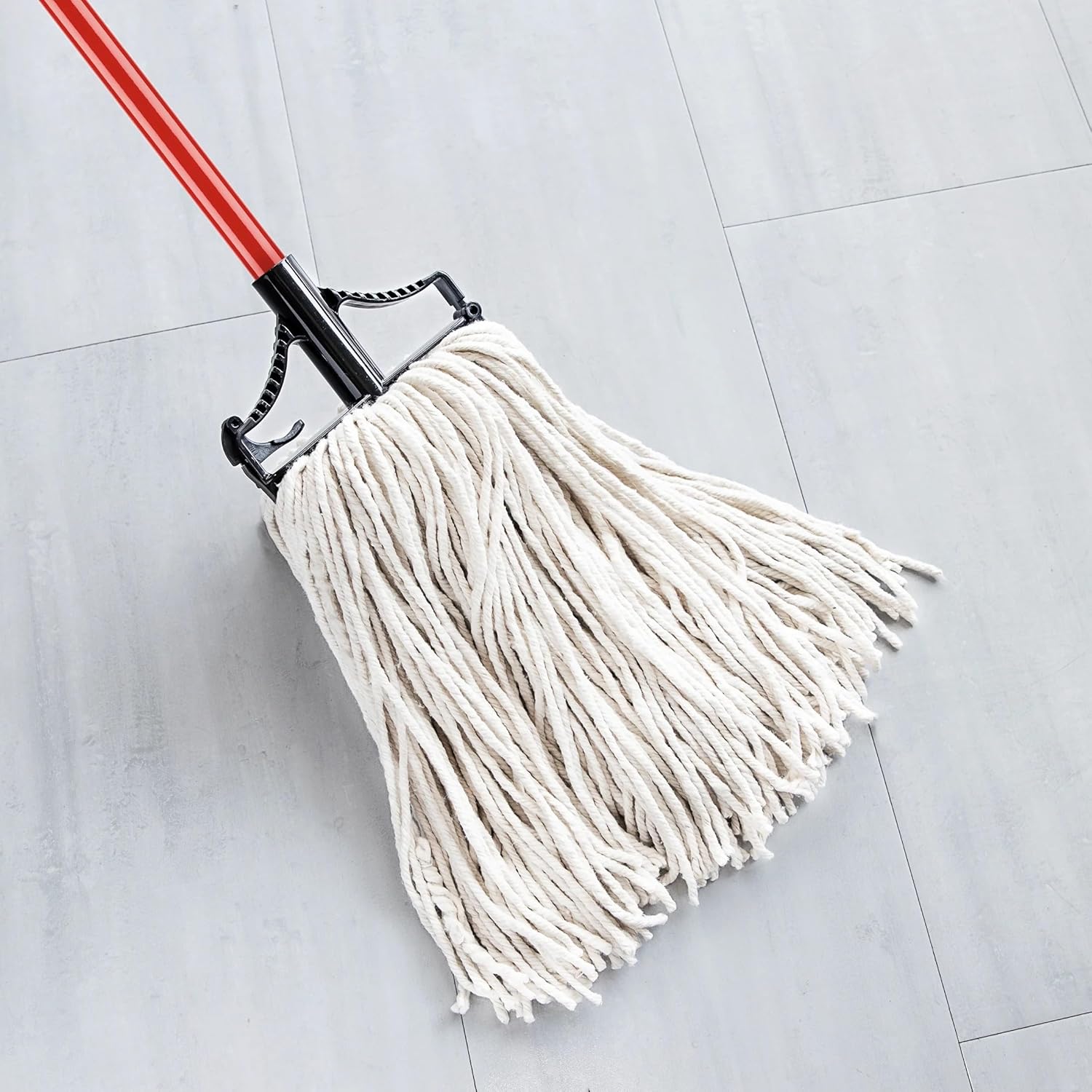 Red Powder Coated Steel Mop Handle with Black Solid Polypropylene Resin Frame - Durable Cleaning Tool for Home & Commercial Floor Maintenance