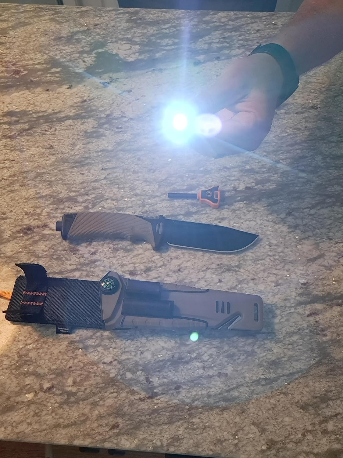 Generic Ultimate Survival Knife w/Firestarter, LED Light, Compass, Sharpener