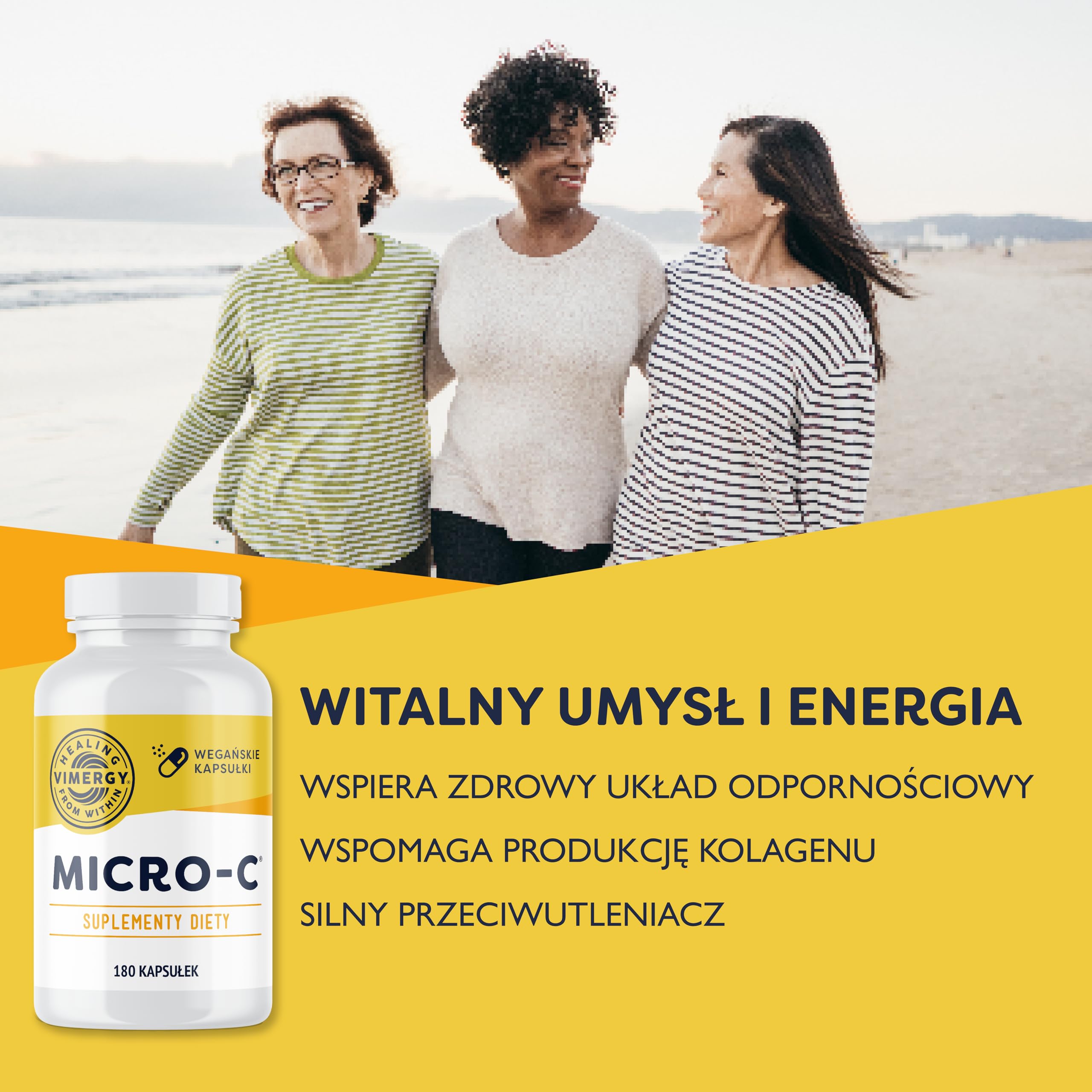 Vimergy Micro-C Witamina C Kapsułki – 180 Porcji – Witamina C 500 mg, Mniej Kwaśna Witamina C – Dzika Róża – Wspomaga Układ Odpornościowy i Mięśniowo-Szkieletowy – Bezglutenowa – Koszerna – Wegańska