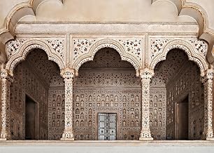 CORFOTO 7x5ft Fabric Agra Red Fort Backdrop Asia India Islamic Carved Architecture Arche Doors Background Asian Indian Theme Travel Party Decorations Photo Booth Studios Prop Wallpaper